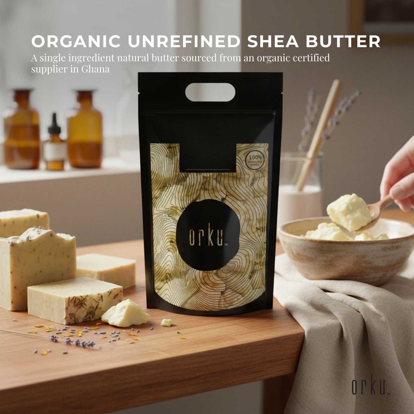 Orku 10Kg Organic Unrefined Shea Butter Raw African Karite Chunks-1