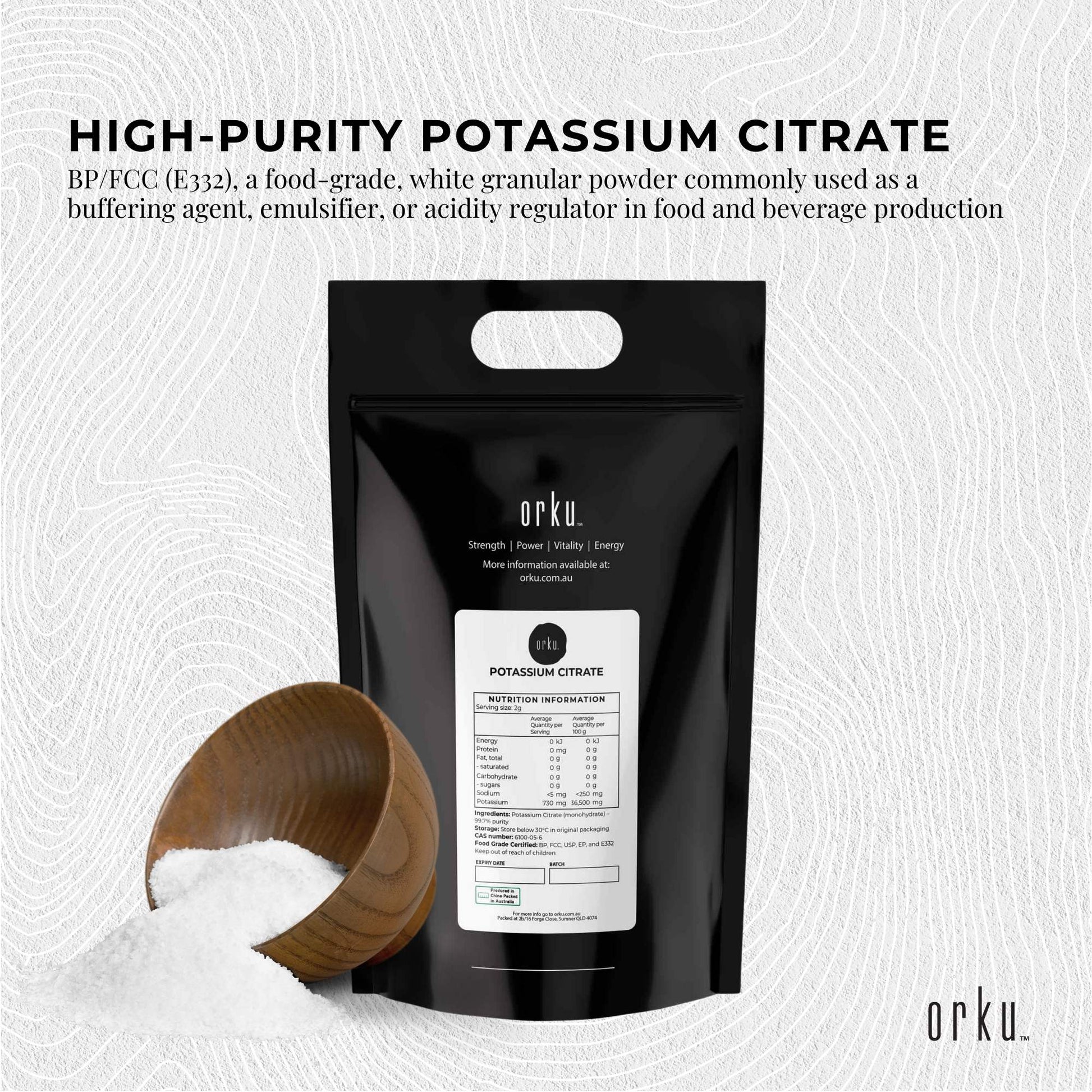Orku 20Kg Potassium Citrate Food Grade - Granular BP USP FCC E332 Additive-2