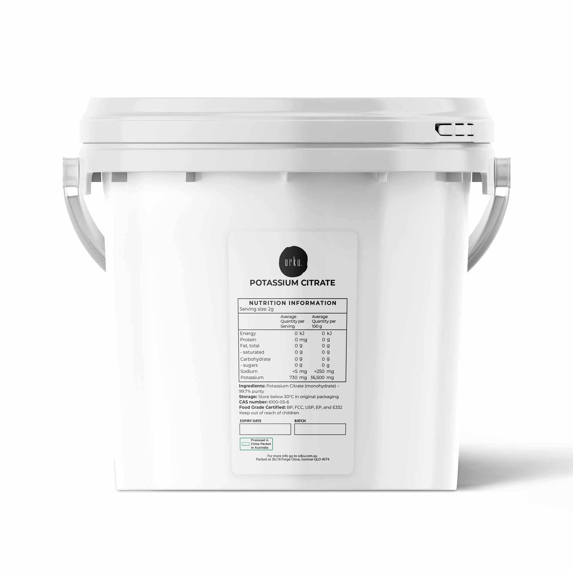 Orku 5Kg Potassium Citrate Food Grade Tub - Granular BP USP FCC E332 Additive-0