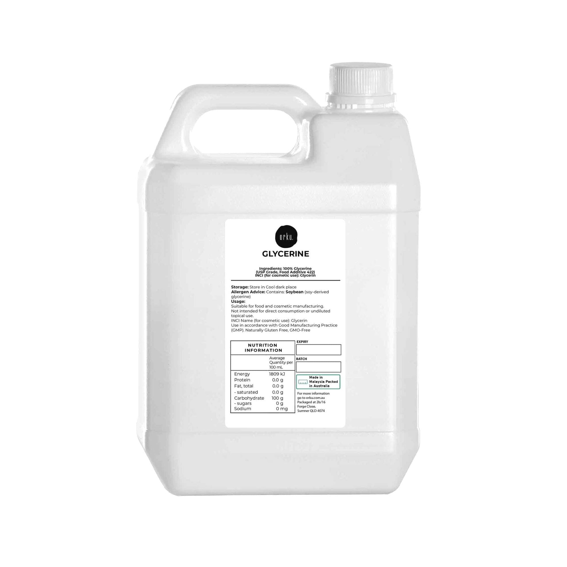Orku 5L Glycerine 99.9% Pure USP Food + Cosmetic Grade – Vegetable Glycerol-0