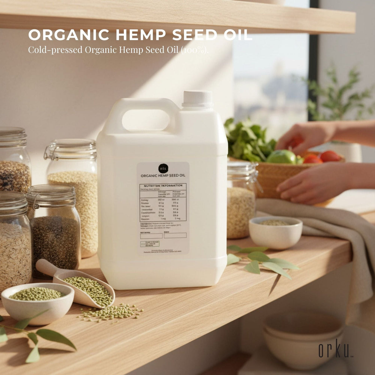 Orku 5L Organic Hemp Seed Oil - Cold Pressed Food Grade Oils-1
