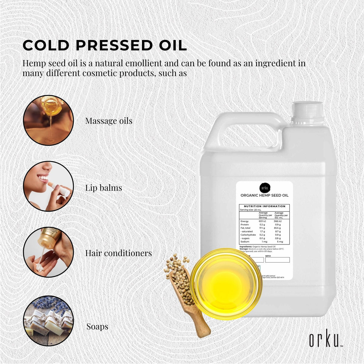 Orku 5L Organic Hemp Seed Oil - Cold Pressed Food Grade Oils-2