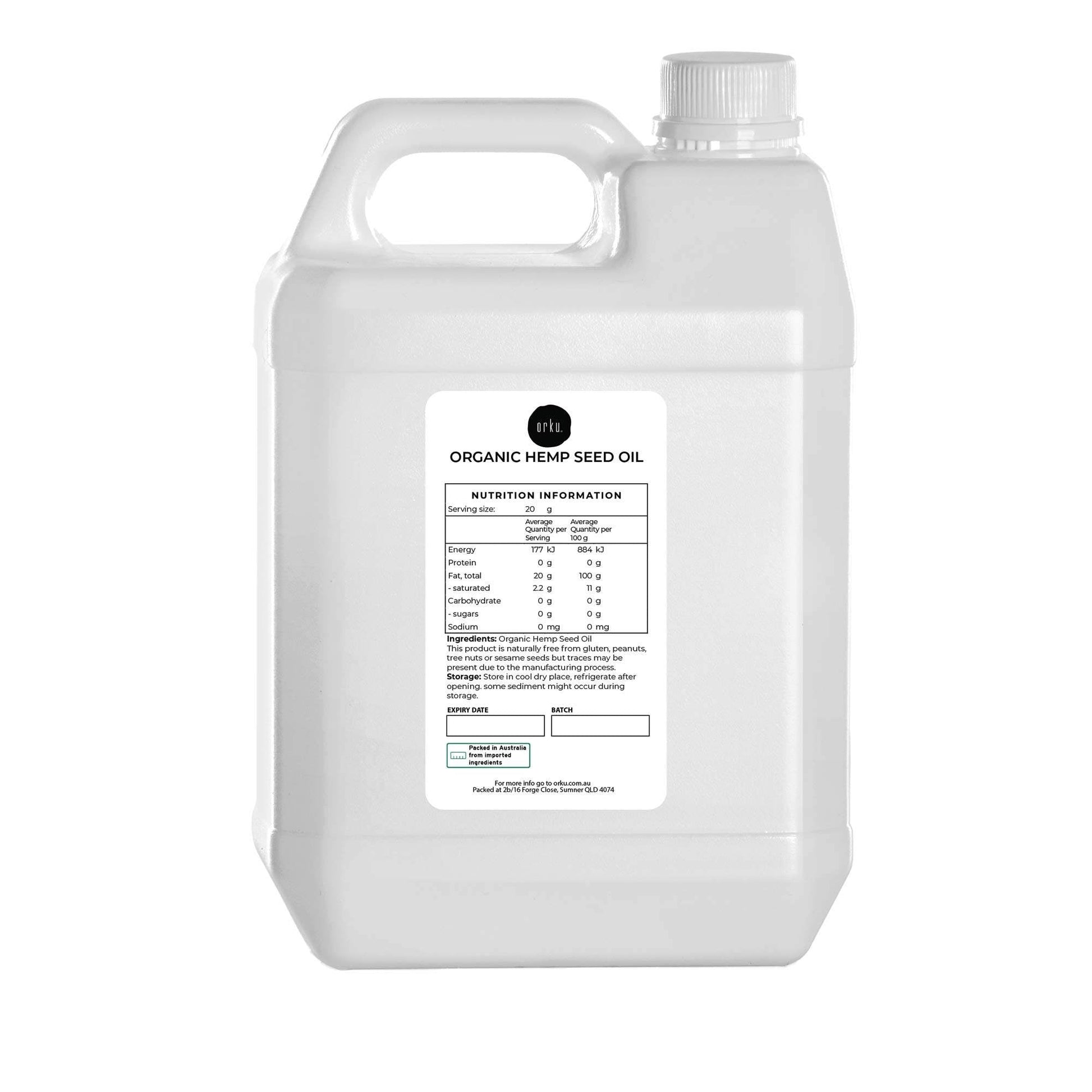Orku 5L Organic Hemp Seed Oil - Cold Pressed Food Grade Oils-0