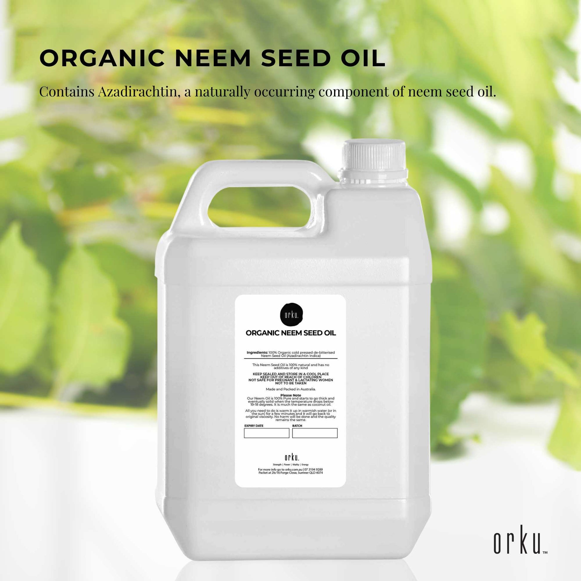 Orku 5L Organic Neem Seed Oil - Debitterised Cold Pressed Azadirachtin Indica-1