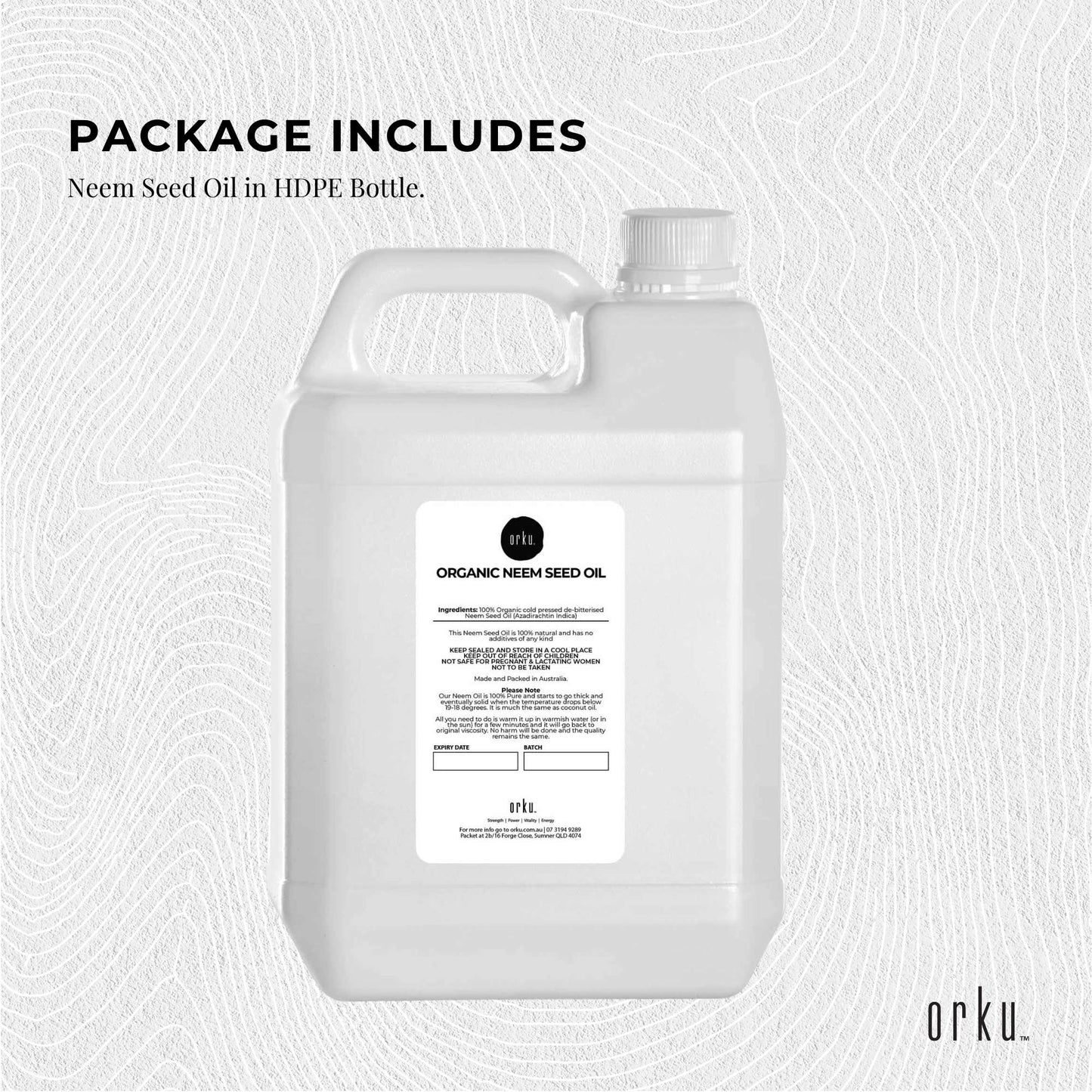 Orku 5L Organic Neem Seed Oil - Debitterised Cold Pressed Azadirachtin Indica-2