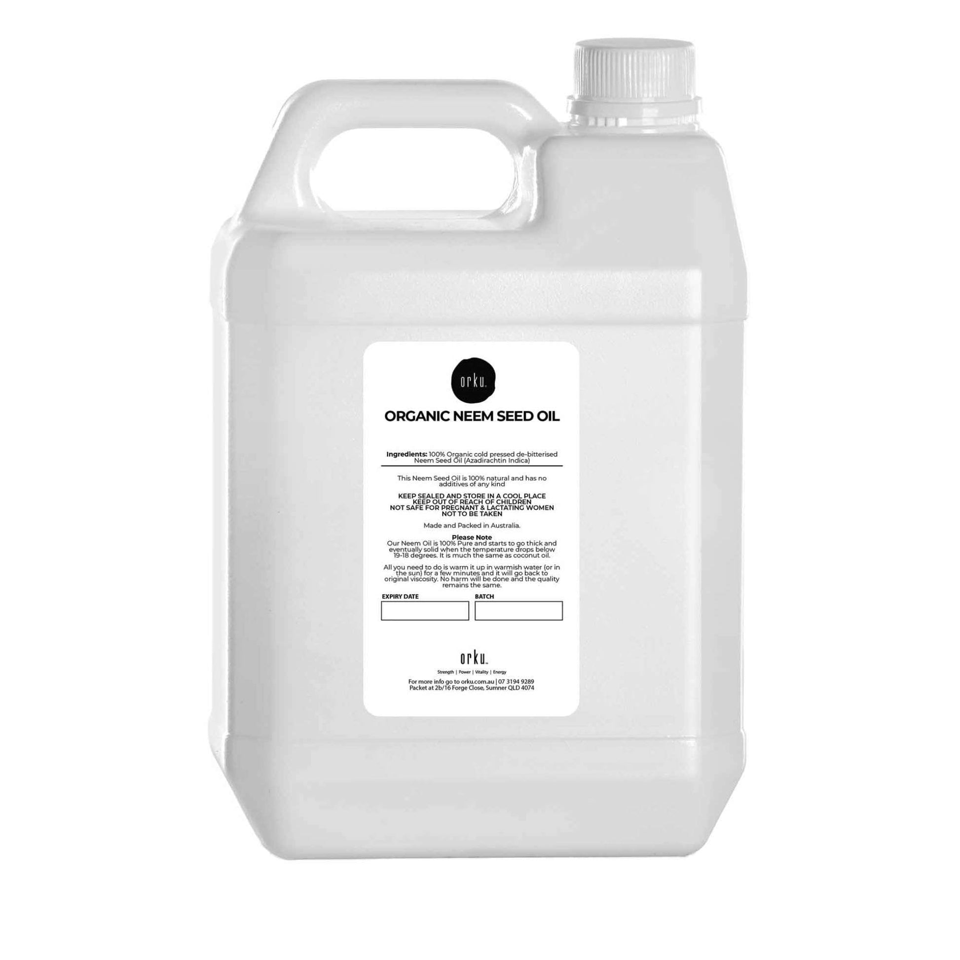 Orku 5L Organic Neem Seed Oil - Debitterised Cold Pressed Azadirachtin Indica-0