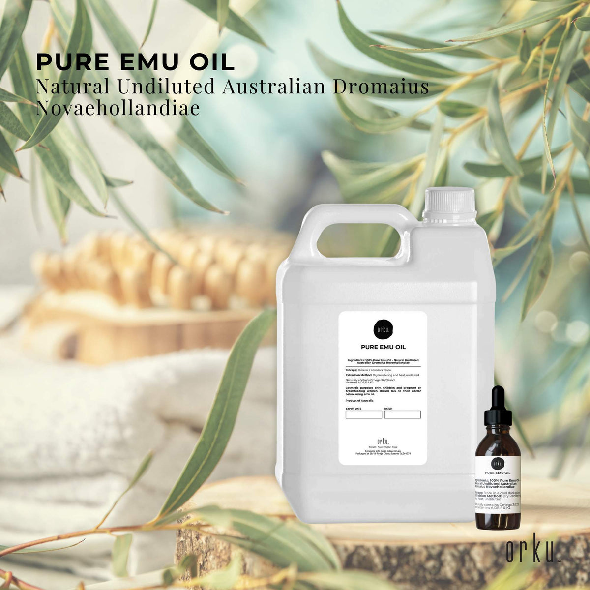 Orku 5L Pure Emu Oil + Bonus 25ml Bottle - Australian Dromaius Novaehollandiae-1