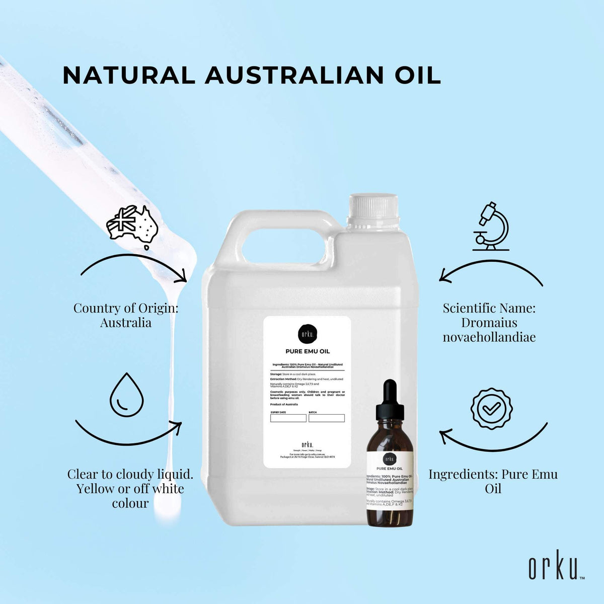 Orku 5L Pure Emu Oil + Bonus 25ml Bottle - Australian Dromaius Novaehollandiae-3