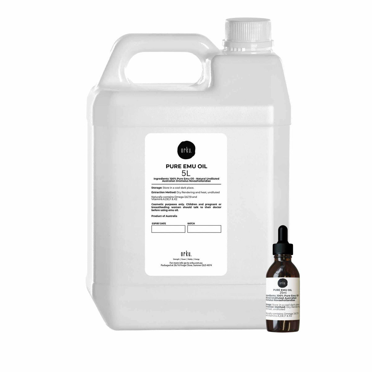 Orku 5L Pure Emu Oil + Bonus 25ml Bottle - Australian Dromaius Novaehollandiae-0