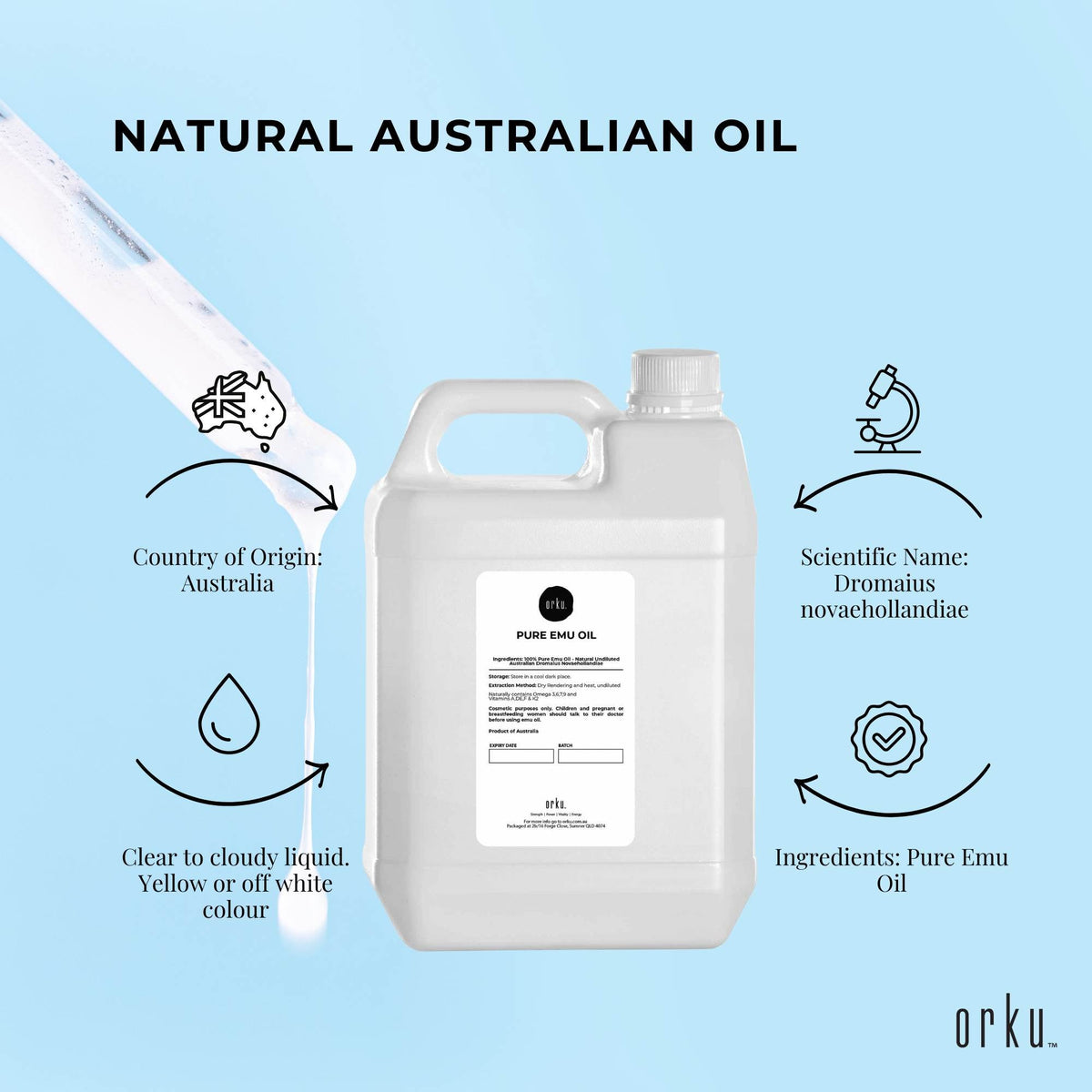Orku 5L Pure Emu Oil - Natural Undiluted Australian Dromaius Novaehollandiae-3