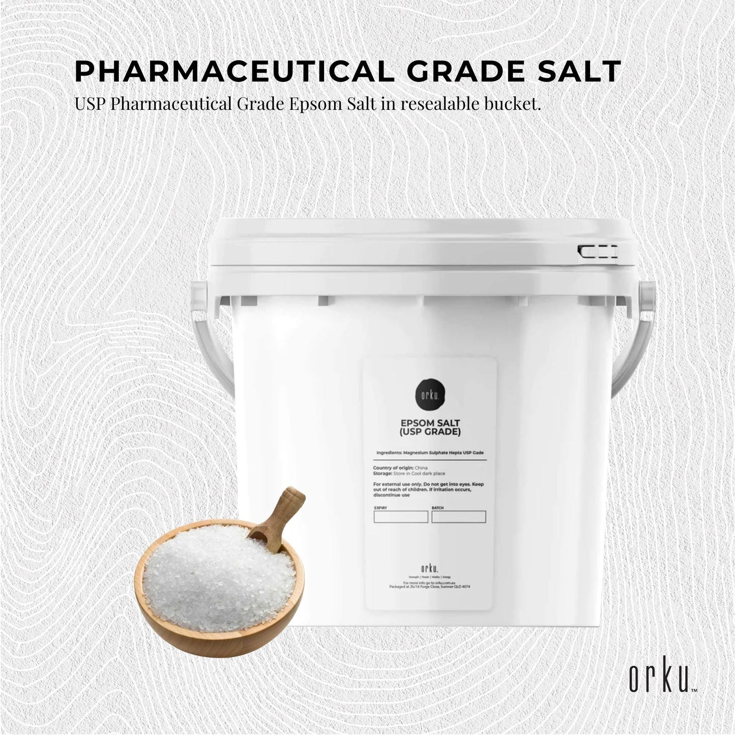 Orku 5kg Epsom Salt Tub- USP Grade Magnesium Sulfate Body Bath Salts-2