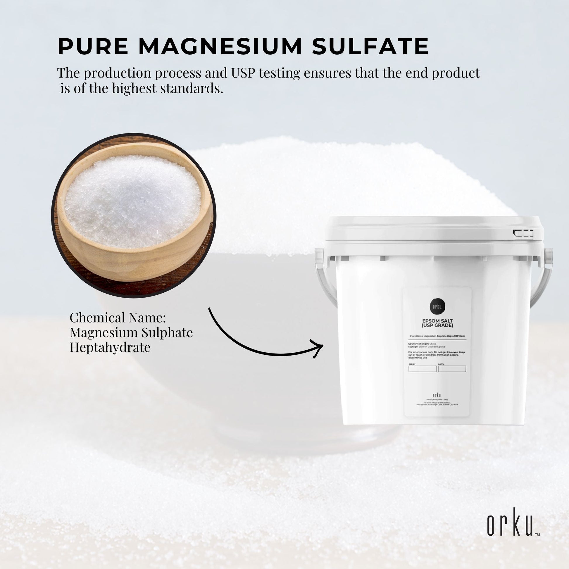 Orku 5kg Epsom Salt Tub- USP Grade Magnesium Sulfate Body Bath Salts-3