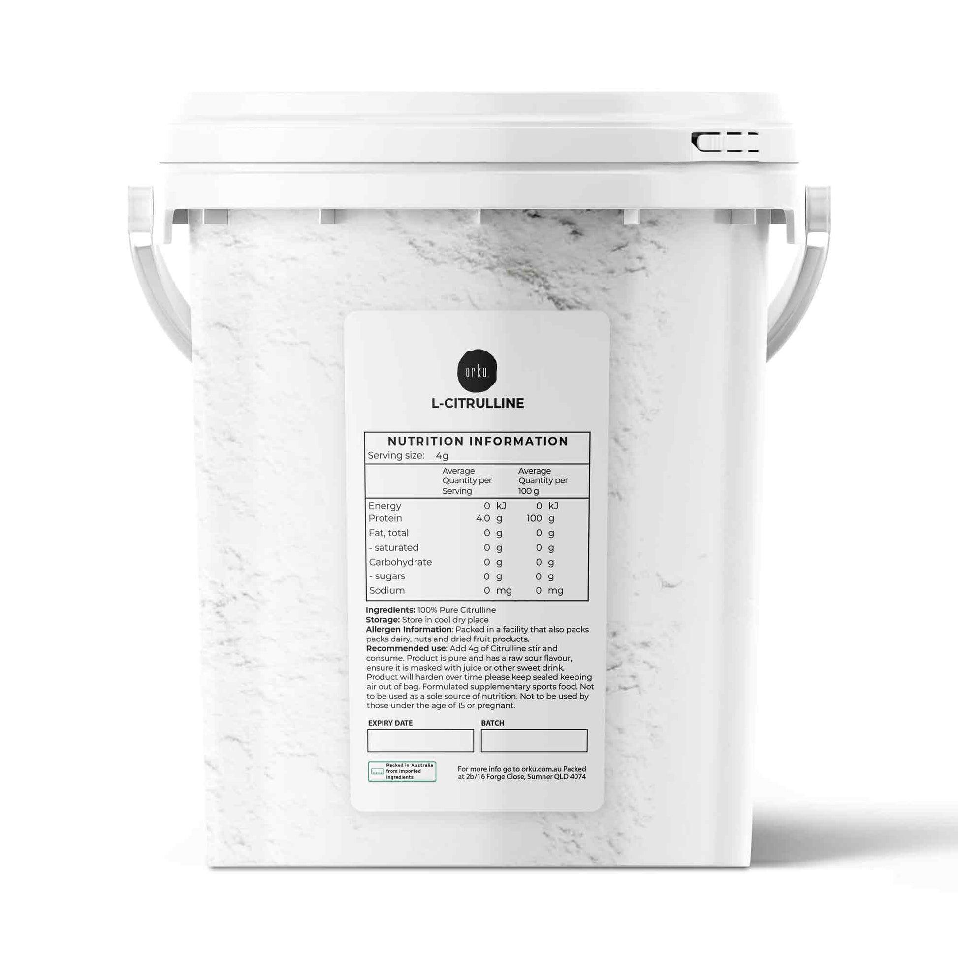 Orku 600g L-Citrulline Powder Buckets - 100 % Pure Food Grade Amino Acid-0