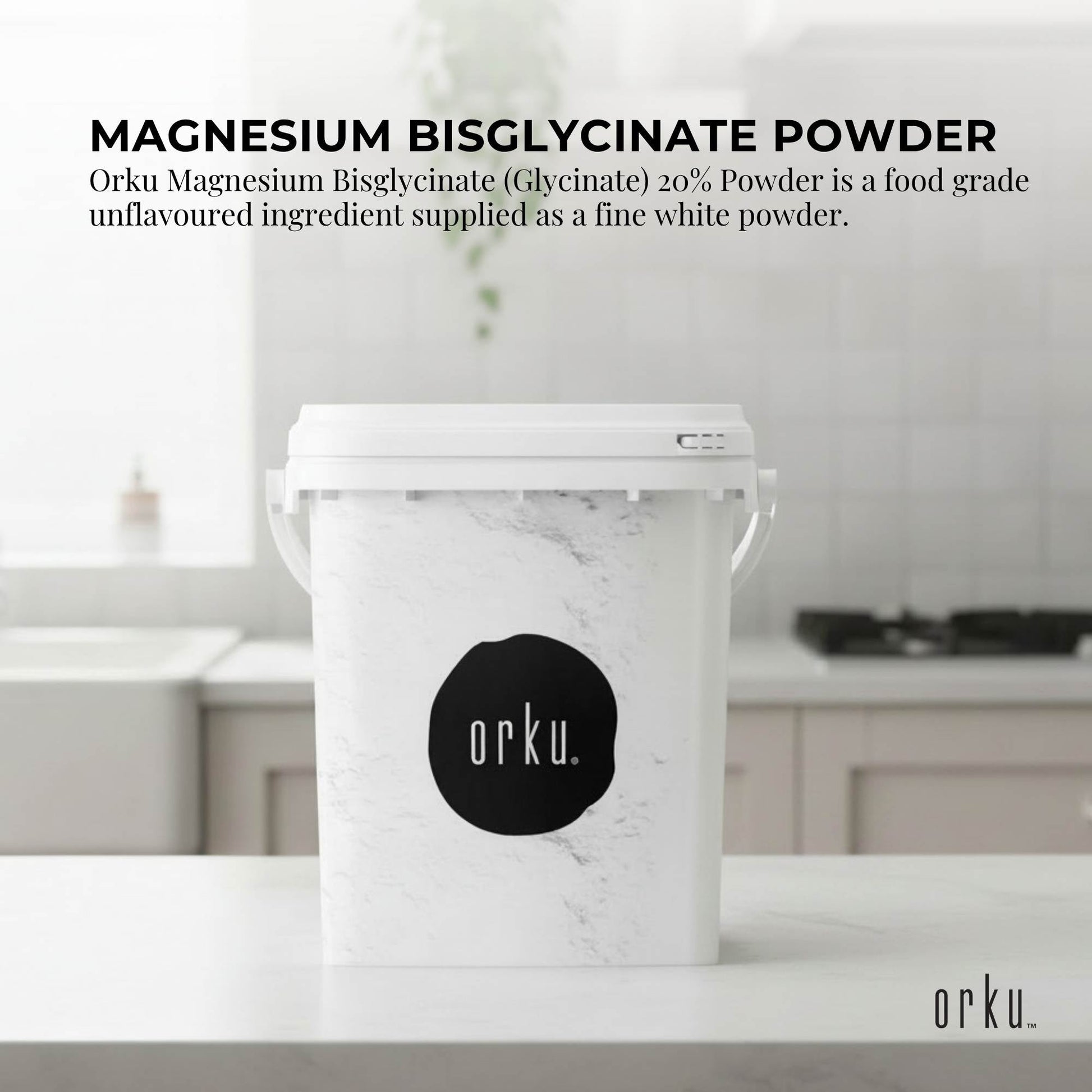 Orku 800g Magnesium Bisglycinate Powder Unflavoured Chelated - Tub-1