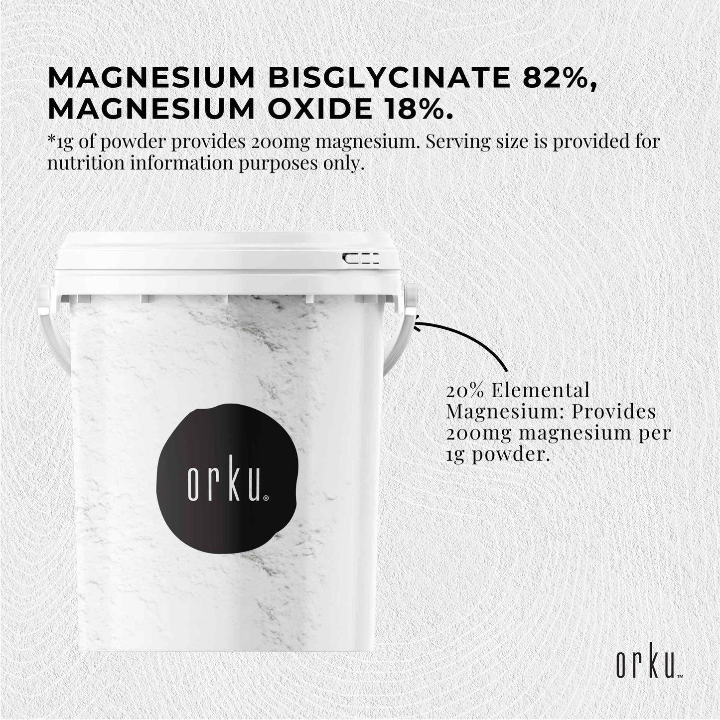 Orku 800g Magnesium Bisglycinate Powder Unflavoured Chelated - Tub-3