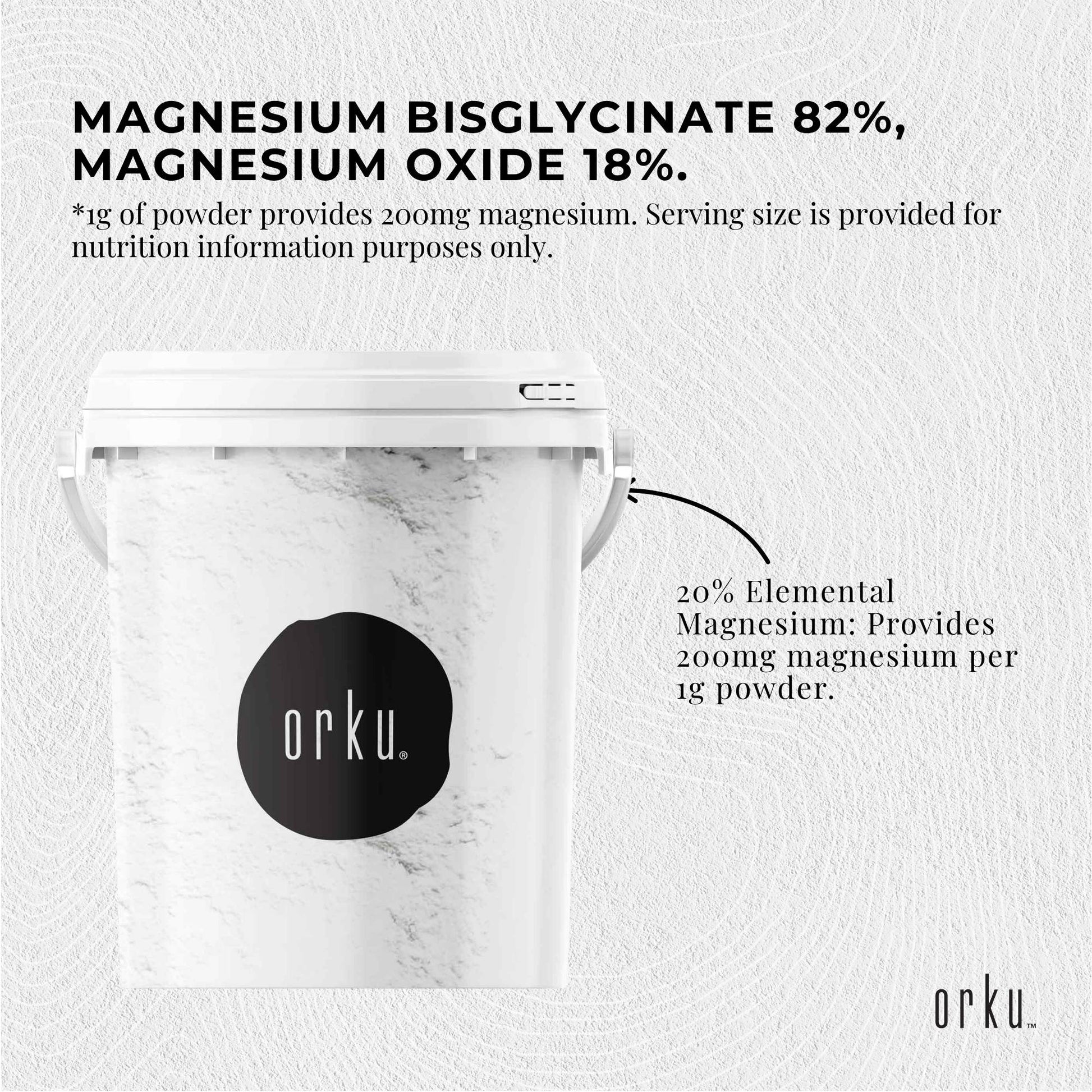 Orku 800g Magnesium Bisglycinate Powder Unflavoured Chelated - Tub-3