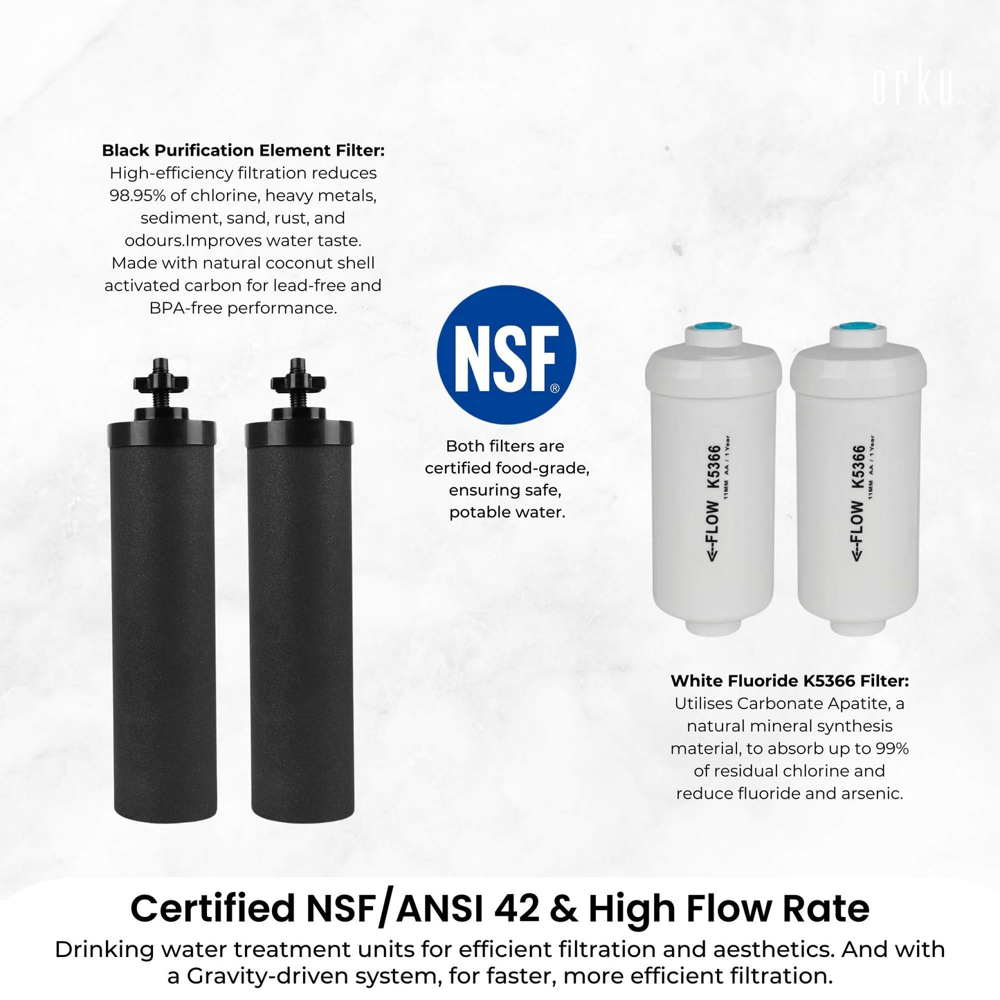 Orku 8.5L Gravity Benchtop Water Filter - Stainless Steel Fluoride Removal-4