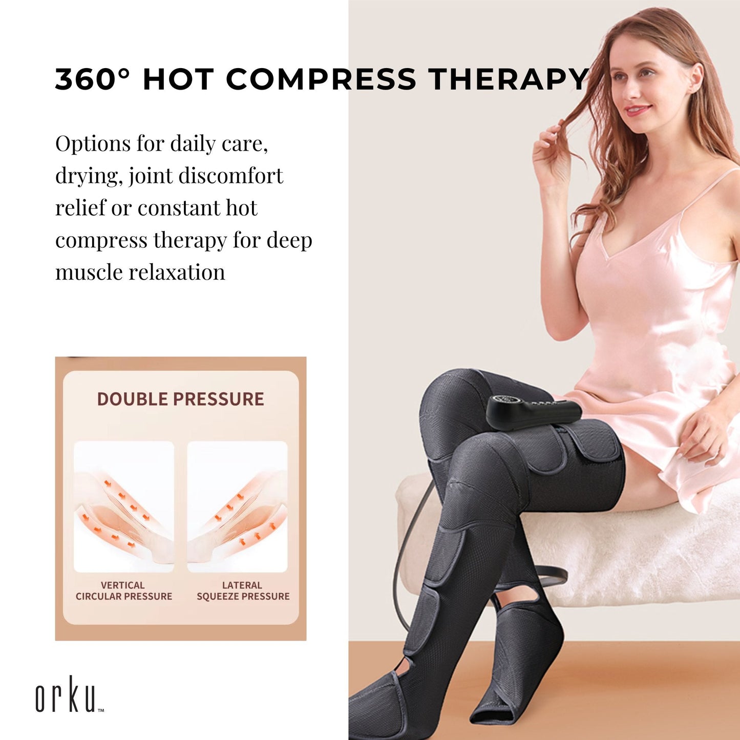 Orku Air Compression Leg Knee Foot Massager with Heat – Relaxation and Recovery-1