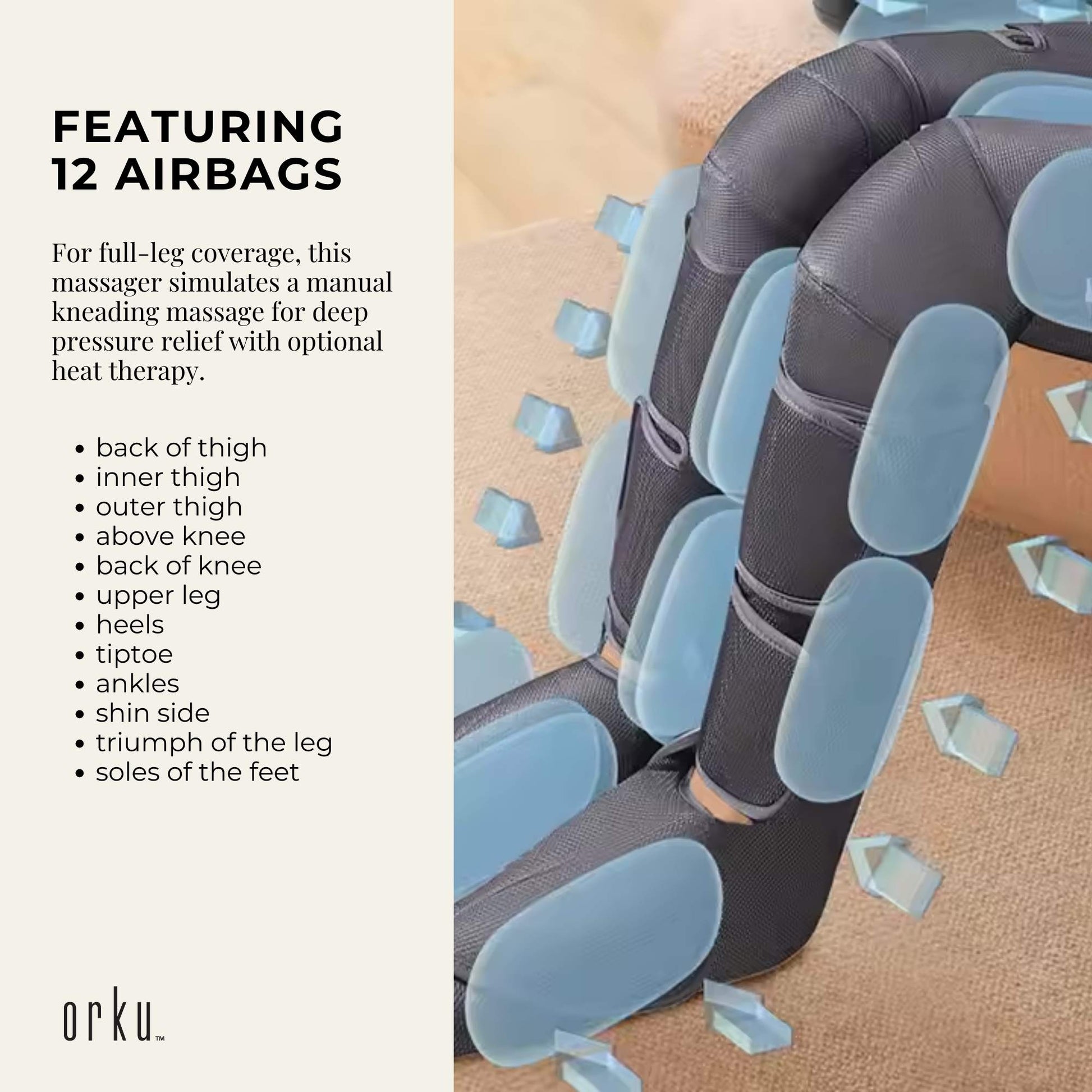 Orku Air Compression Leg Knee Foot Massager with Heat – Relaxation and Recovery-3