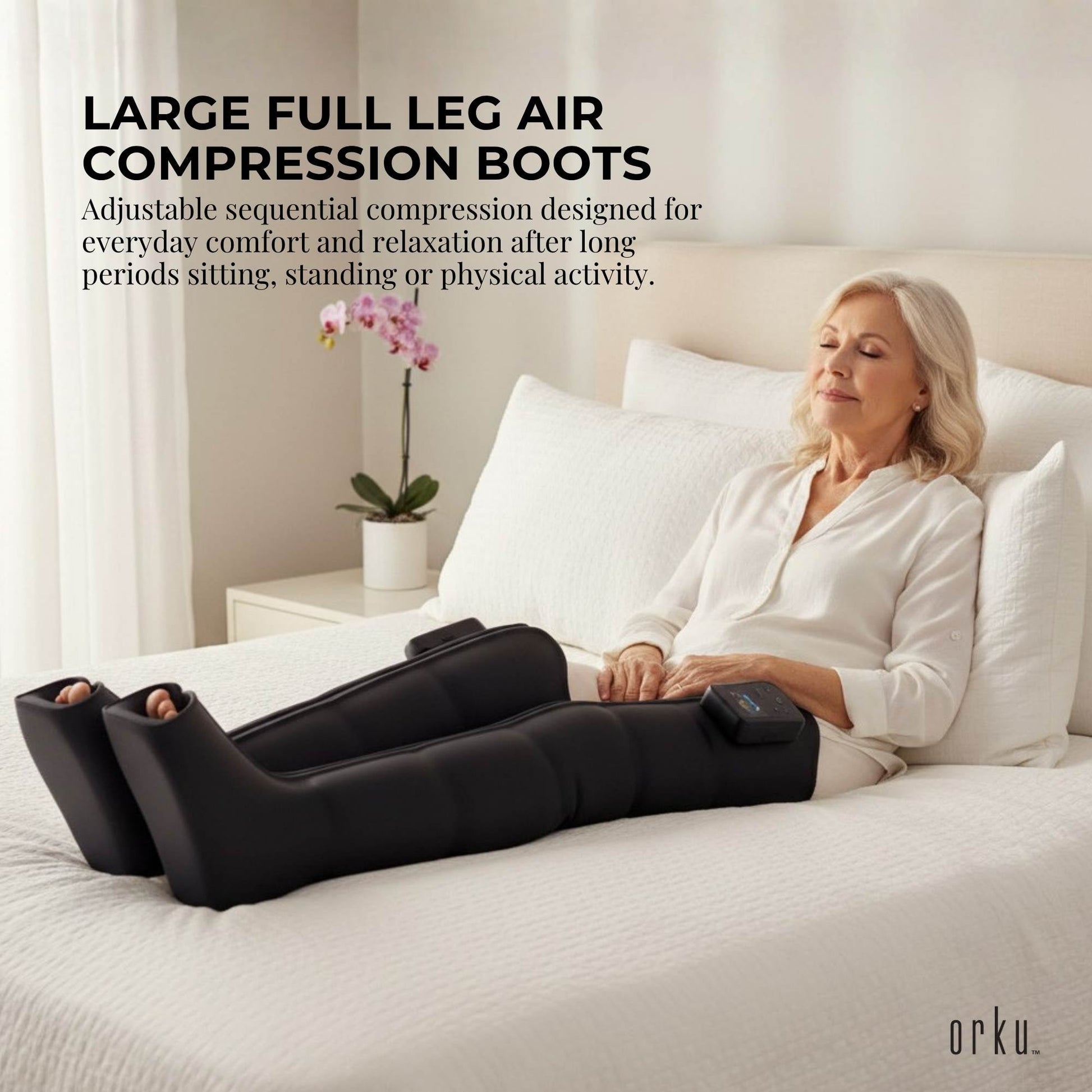 Orku Cordless Full Leg Air Compression Massager Boots - Rechargeable Pair Large-1