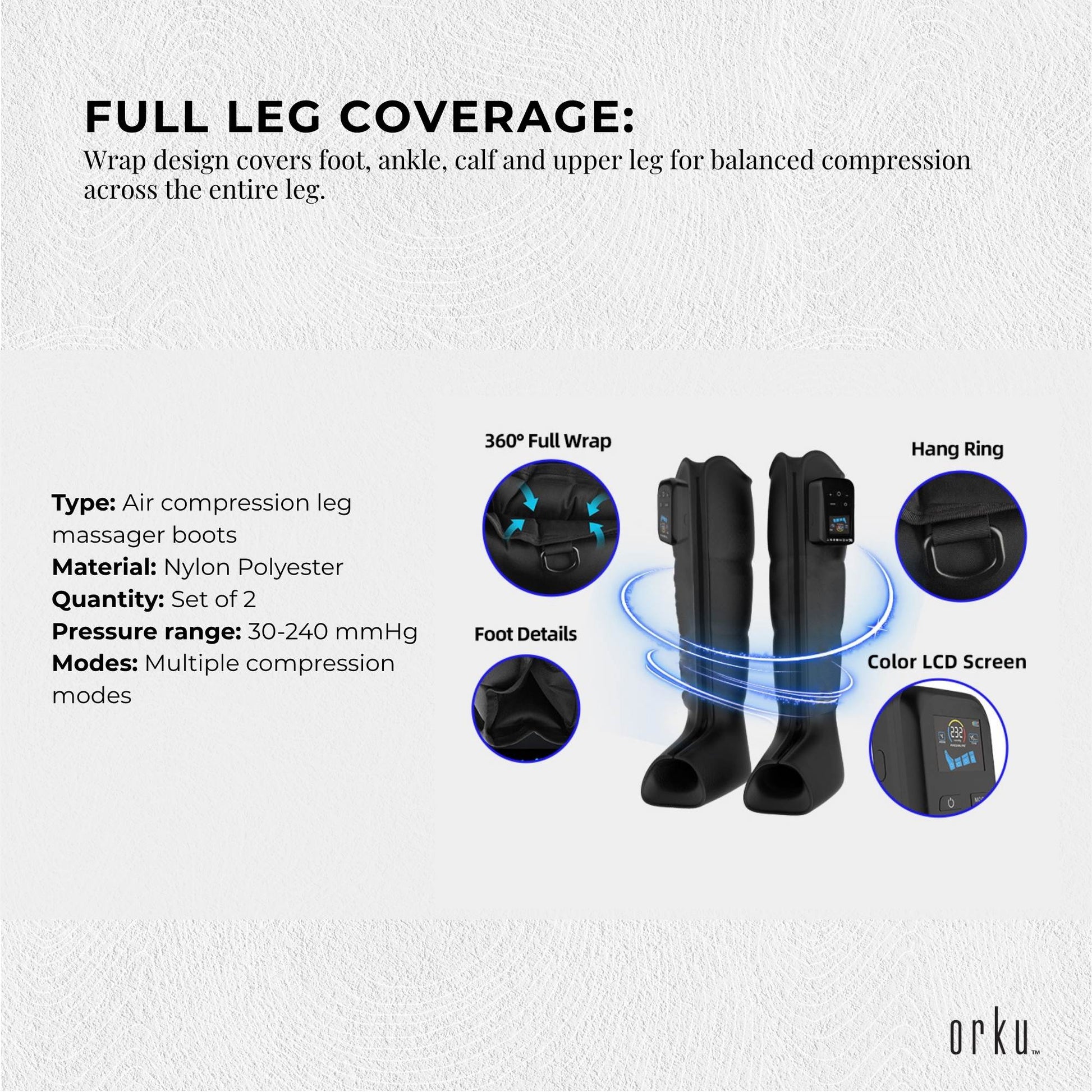 Orku Cordless Full Leg Air Compression Massager Boots - Rechargeable Pair Medium-4