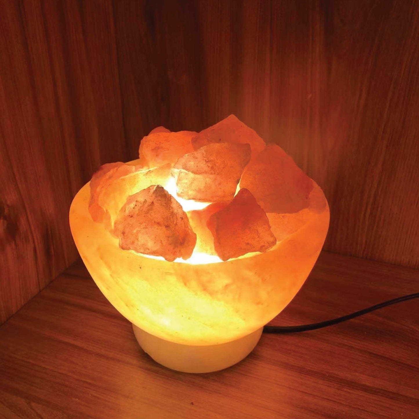 Orku Fire Bowl Himalayan Pink Salt Lamp - Hand Carved Rocks Night Light-1