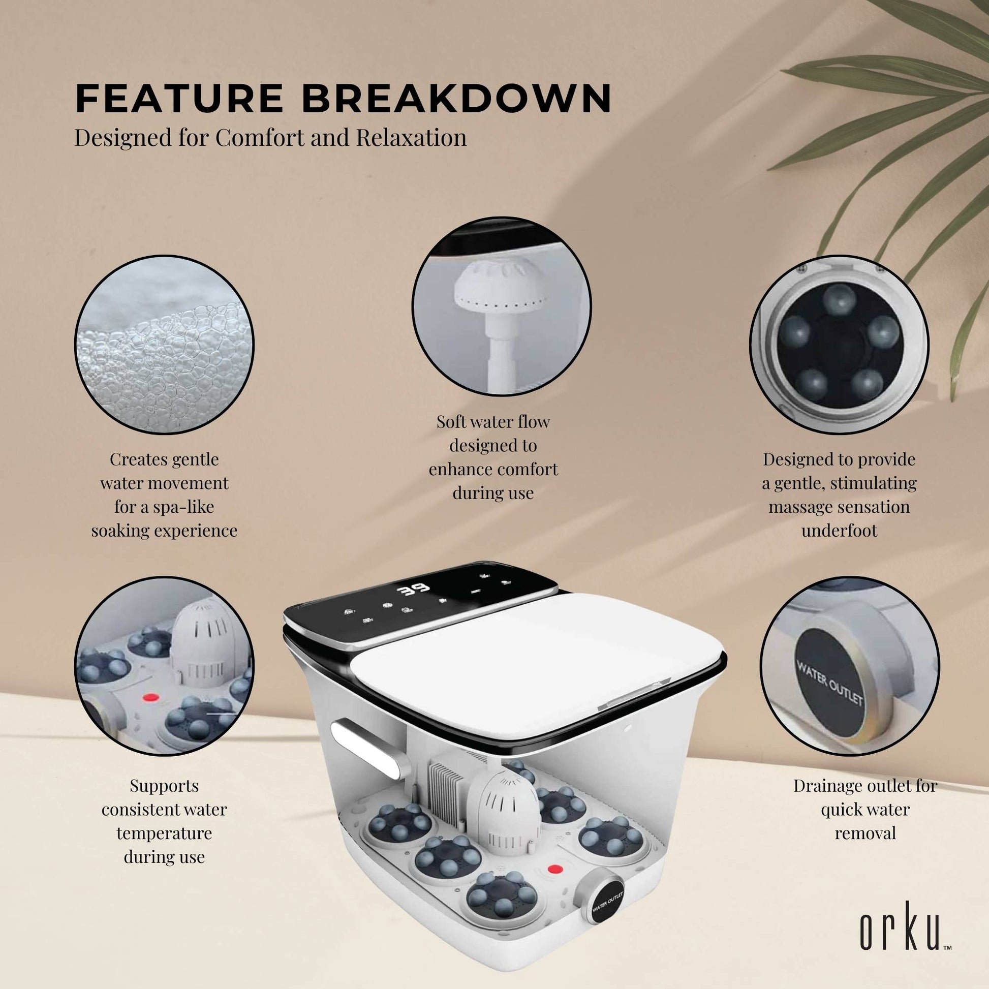 Orku Foot Spa Automatic Water Heating Massager - Electric Pedicure Bath-3