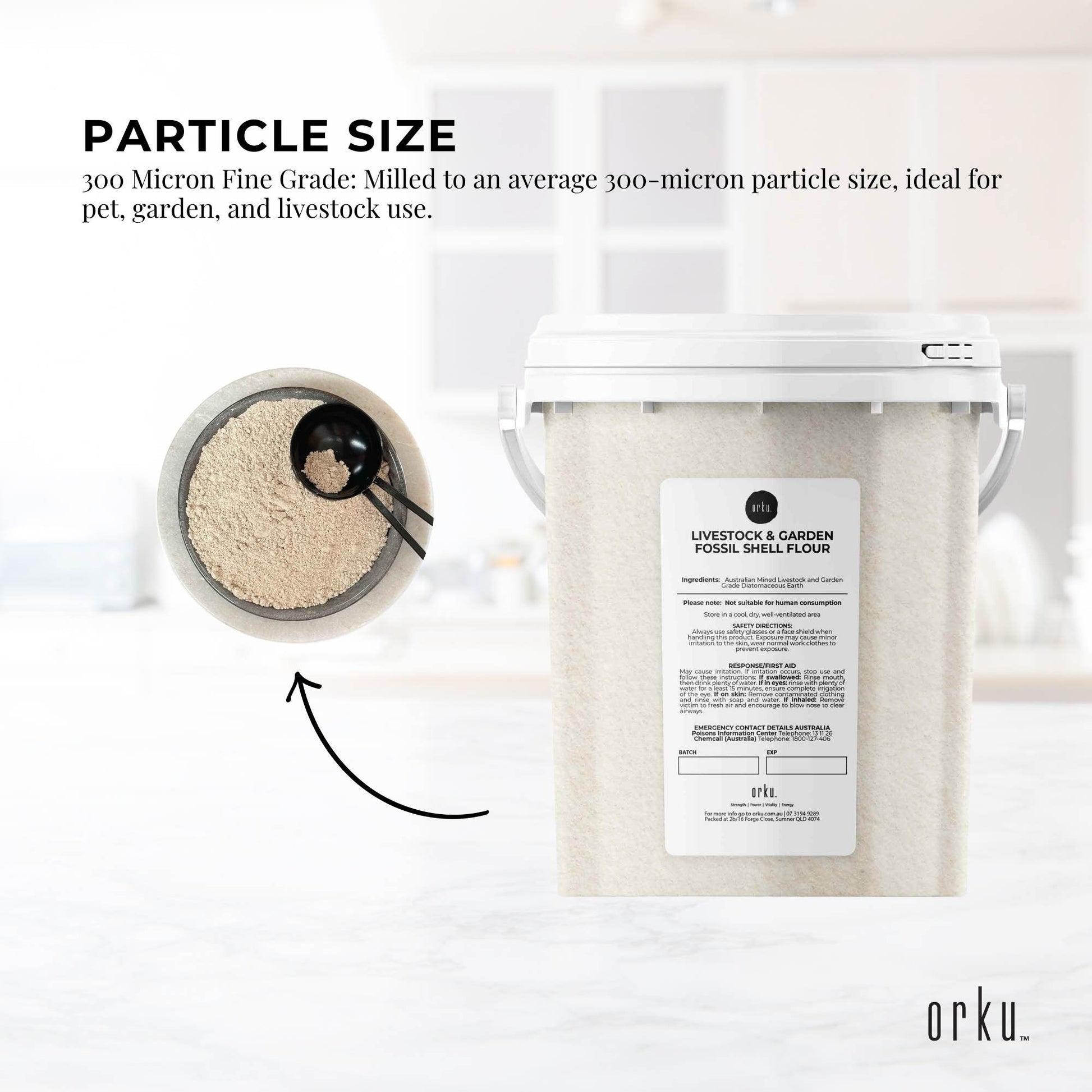 Orku 700g Fossil Shell Flour Tub - Livestock Garden Diatomaceous Earth-2