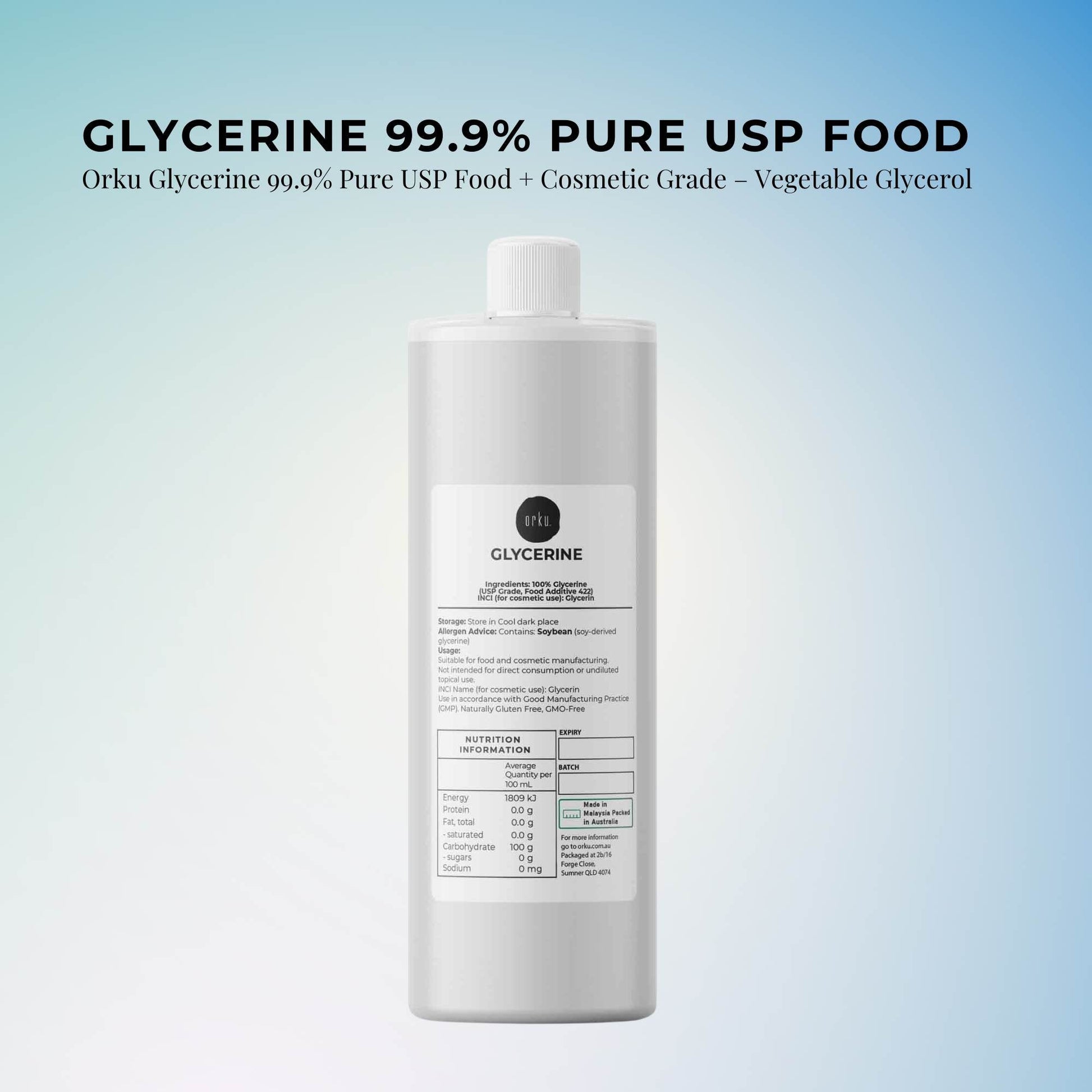 Orku Glycerine 99.9% Pure USP Food + Cosmetic Grade – Vegetable Glycerol-1