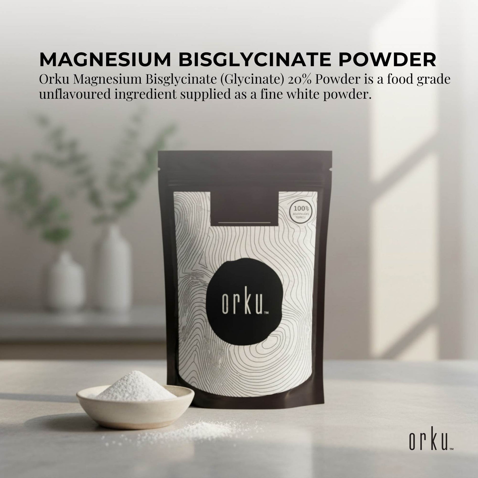 Orku 400g Magnesium Bisglycinate Powder Unflavoured Chelated-1