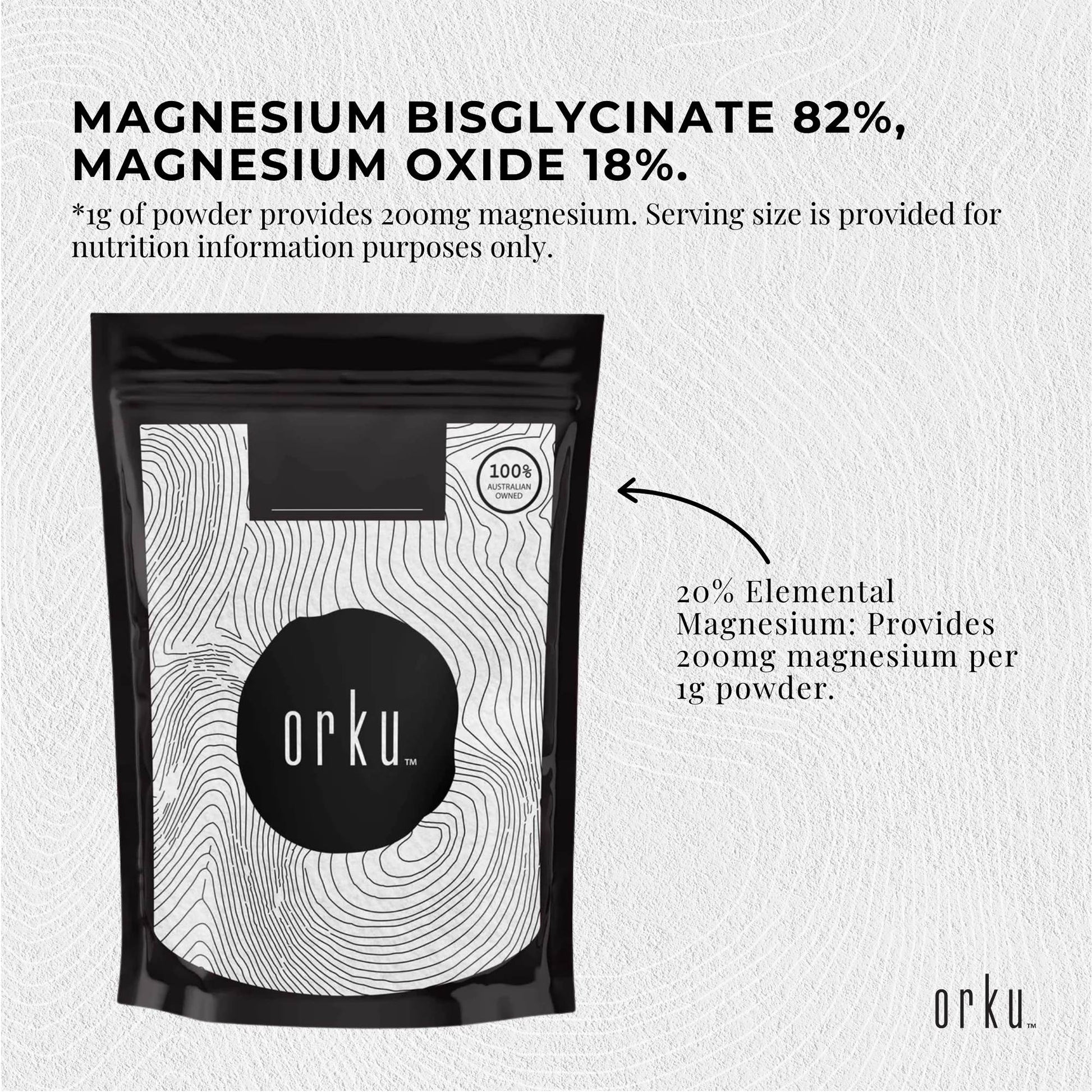 Orku 400g Magnesium Bisglycinate Powder Unflavoured Chelated-3