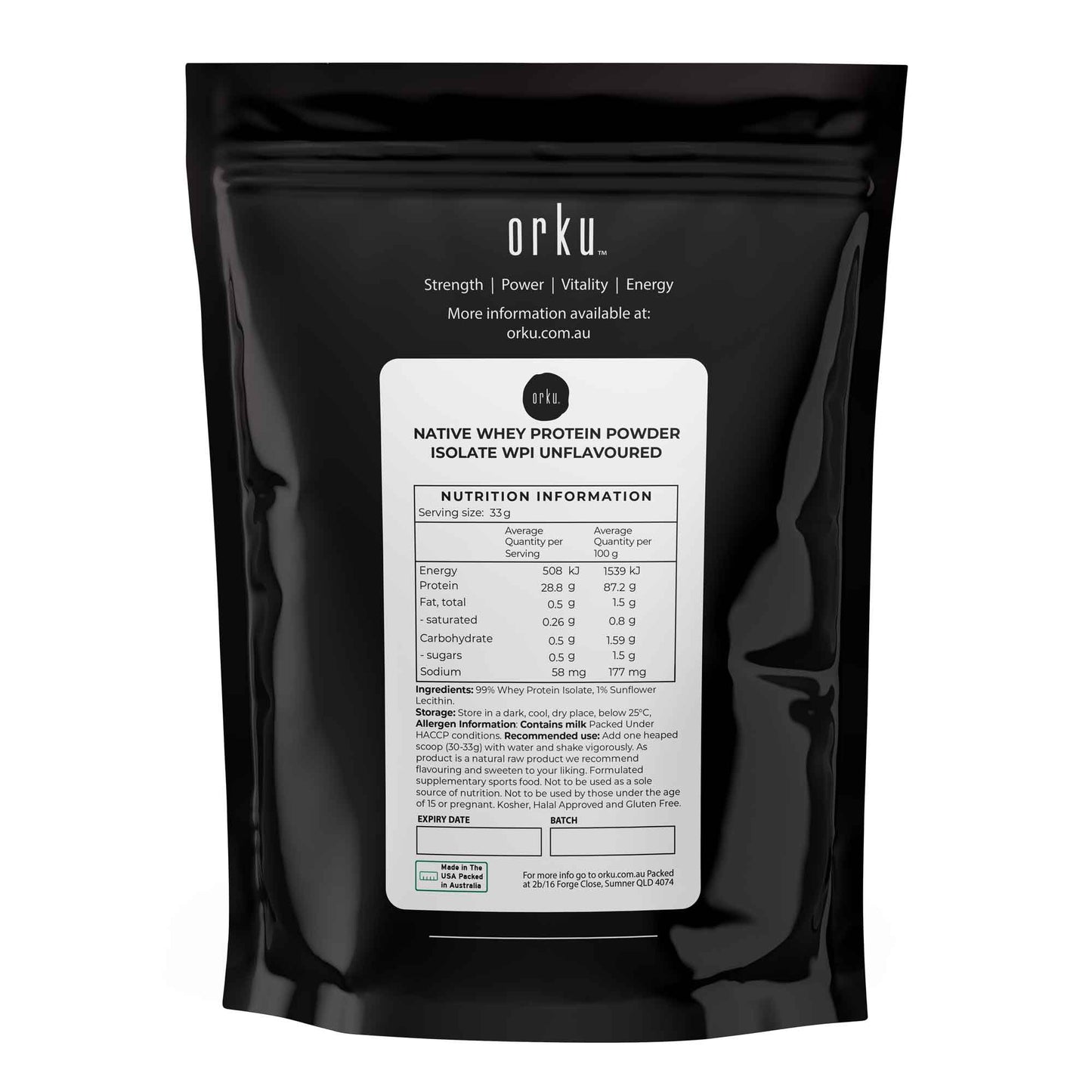 Orku Native Whey Protein Isolate Powder - Unflavoured WPI-4