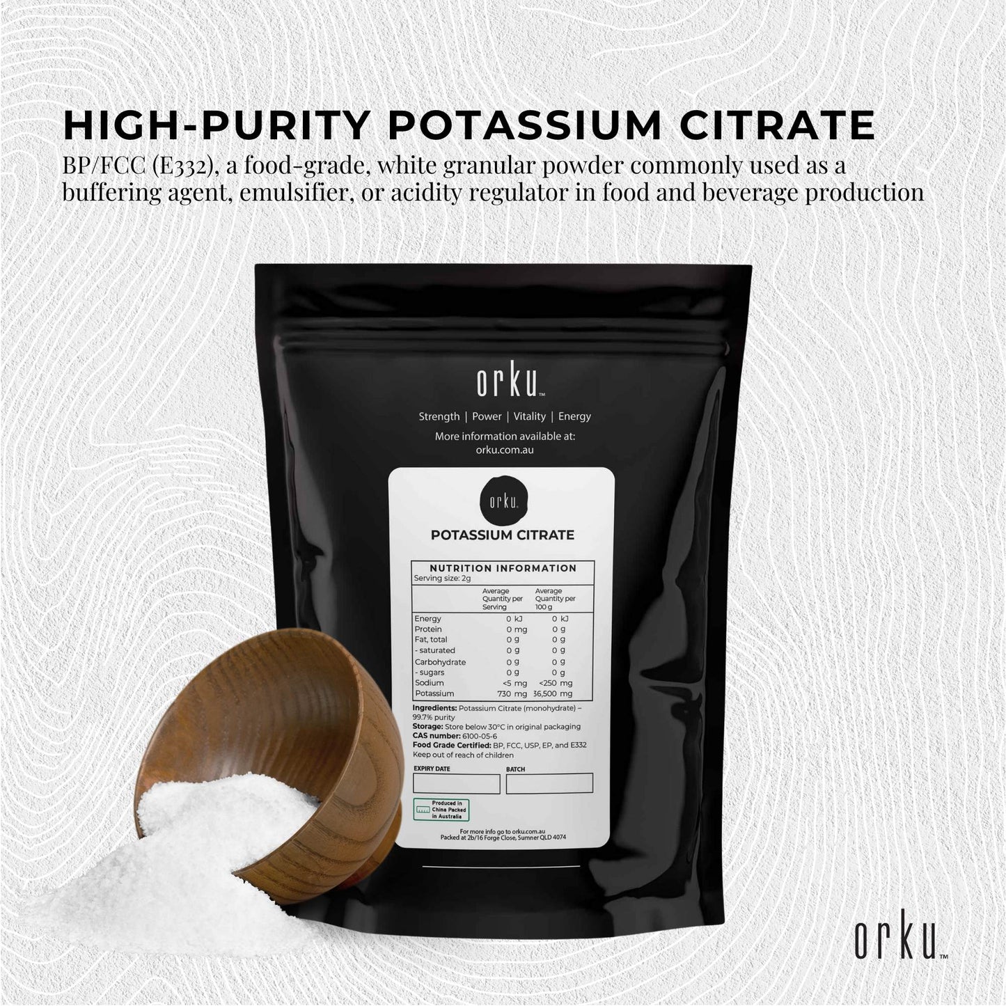 Orku 100g Potassium Citrate Food Grade - Granular BP USP FCC E332 Additive-2