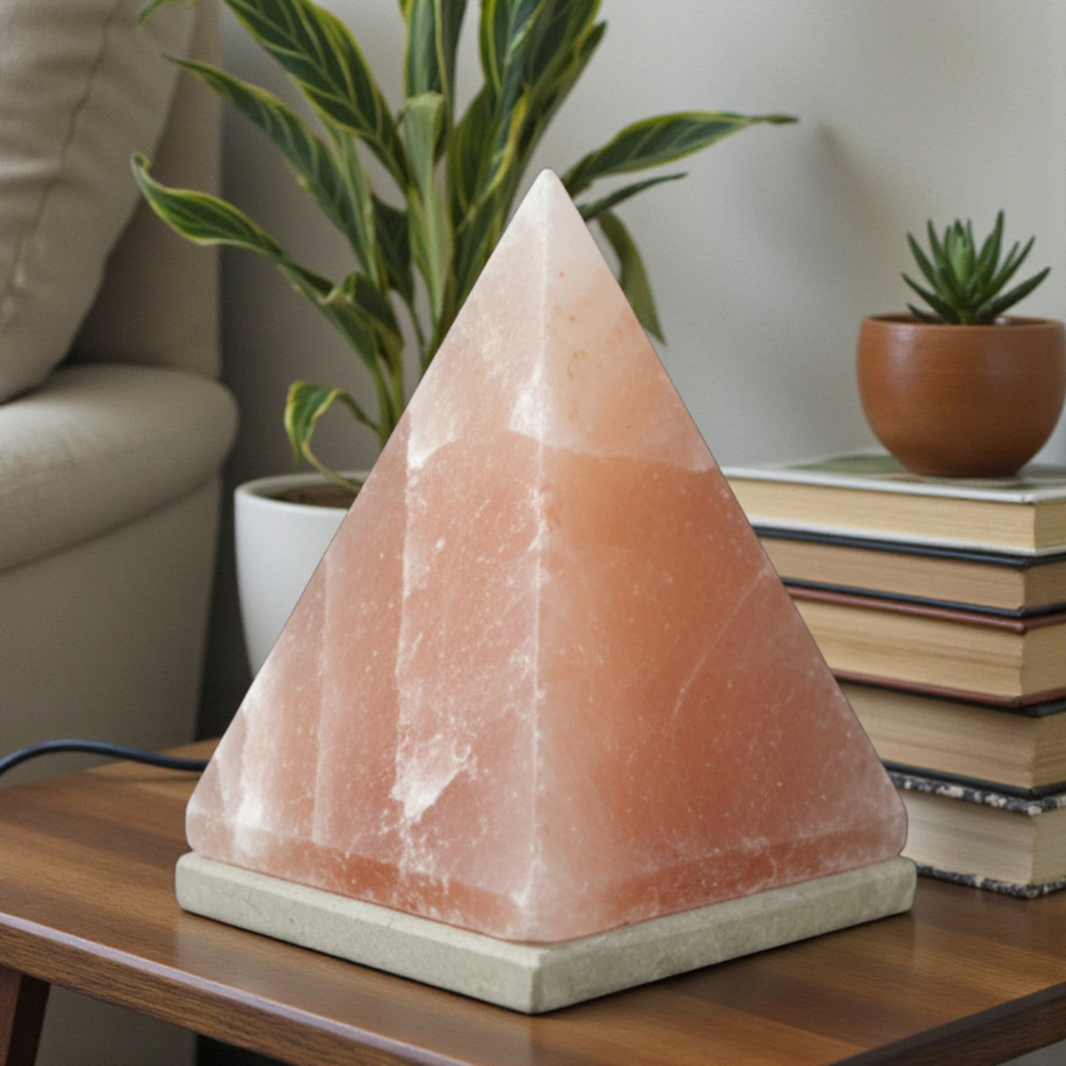 Orku Pyramid Shaped Himalayan Pink Salt Lamp - Carved Triangle Night Light-1