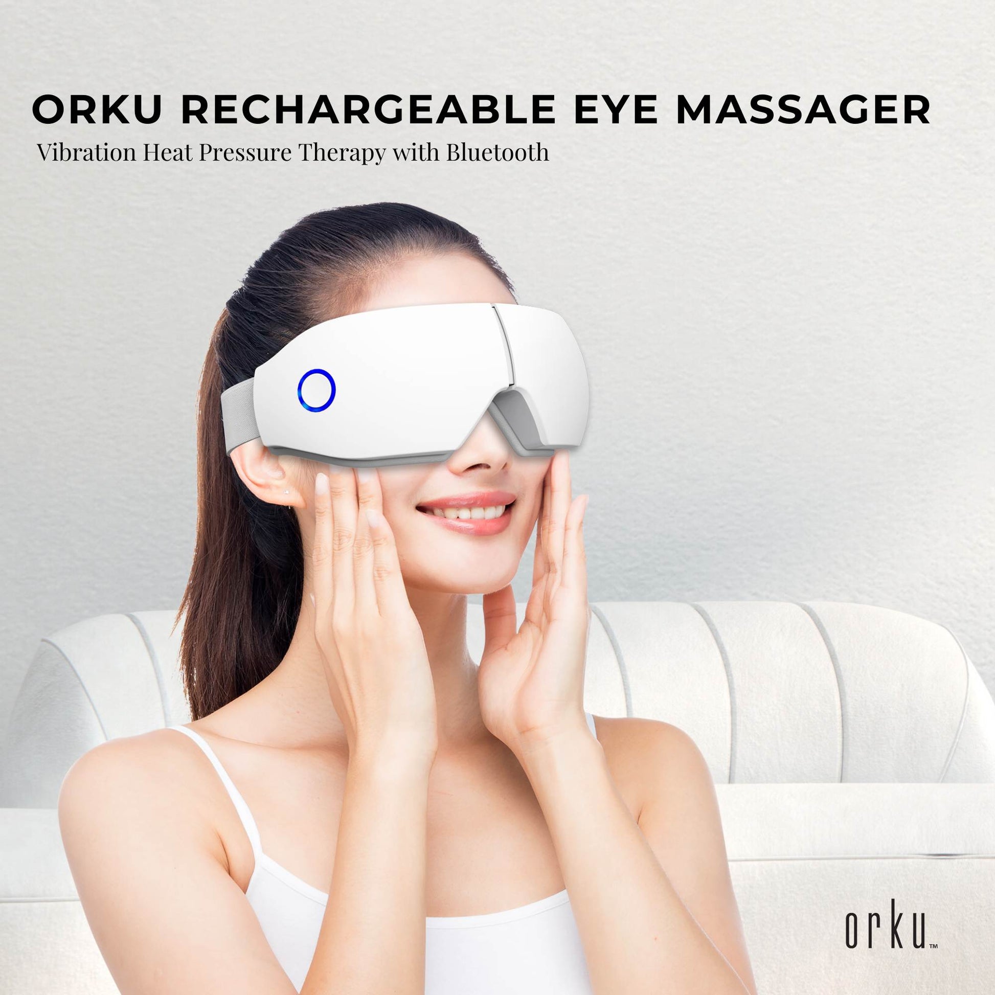 Orku Rechargeable Eye Massager – Vibration Heat Pressure Therapy with Bluetooth-1