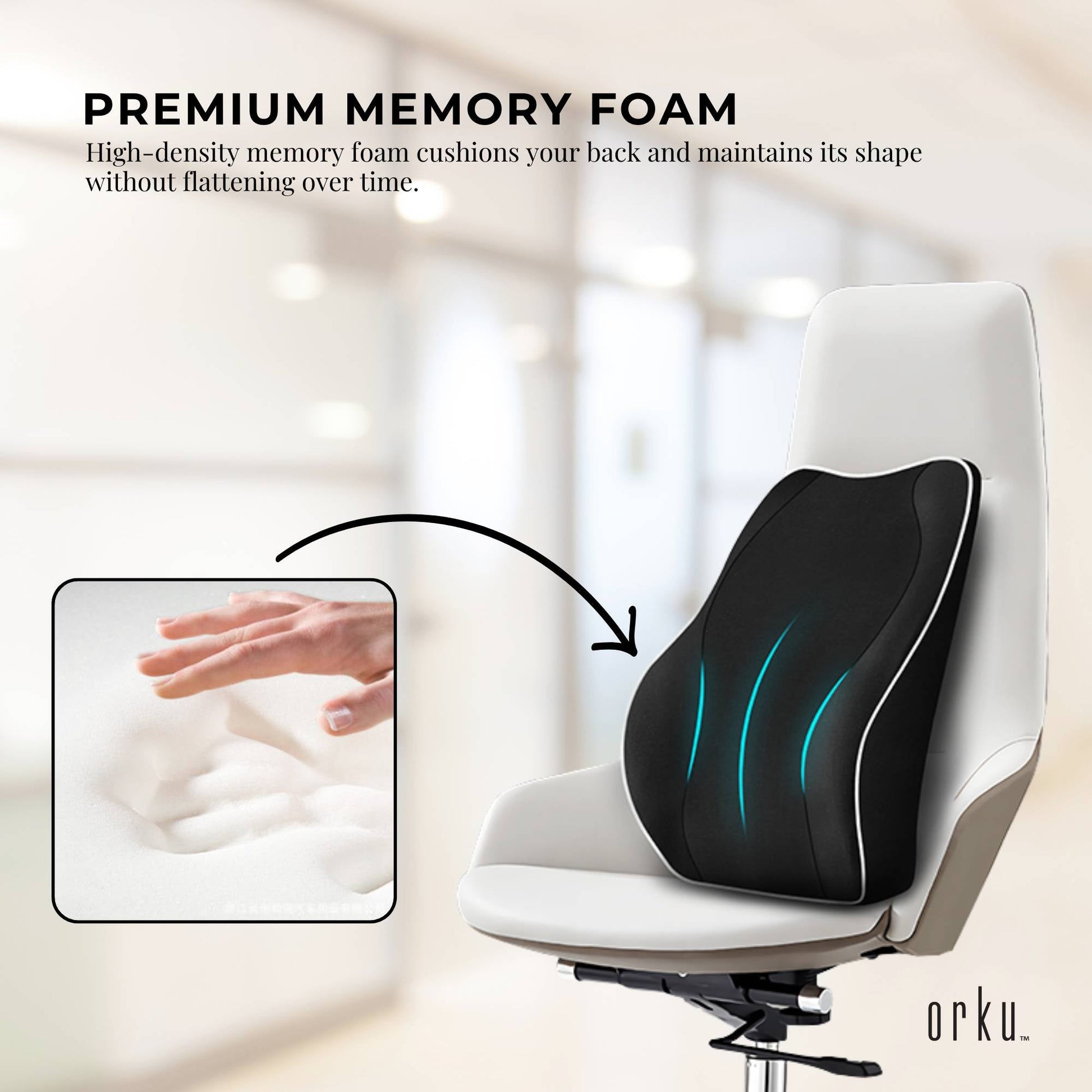 Orku Ergonomic Lumbar Cushion - Memory Foam Back Support for Car Office Gaming Chair-3