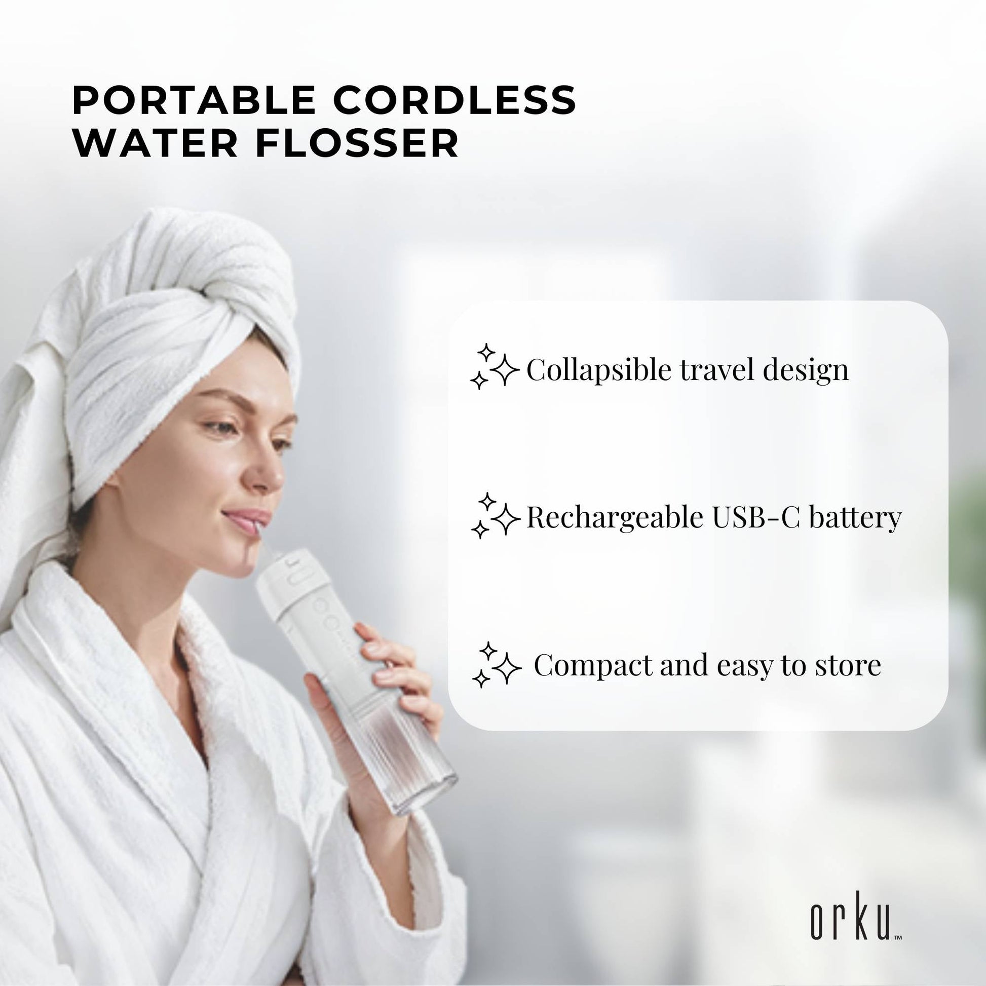 Orku Mini Water Flosser Rechargeable Portable Extendable Travel Oral Irrigator White-2
