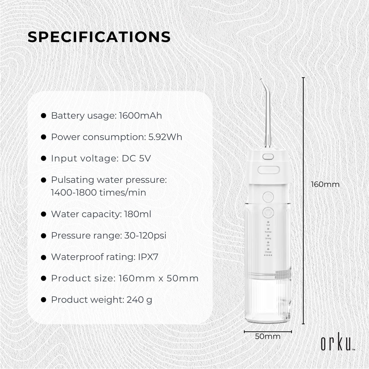 Orku Mini Water Flosser Rechargeable Portable Extendable Travel Oral Irrigator White-4