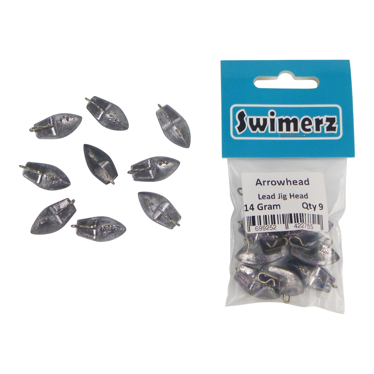 Swimerz 14gm Arrowhead Jig Head, 1/2oz, Lead, Qty 10-2