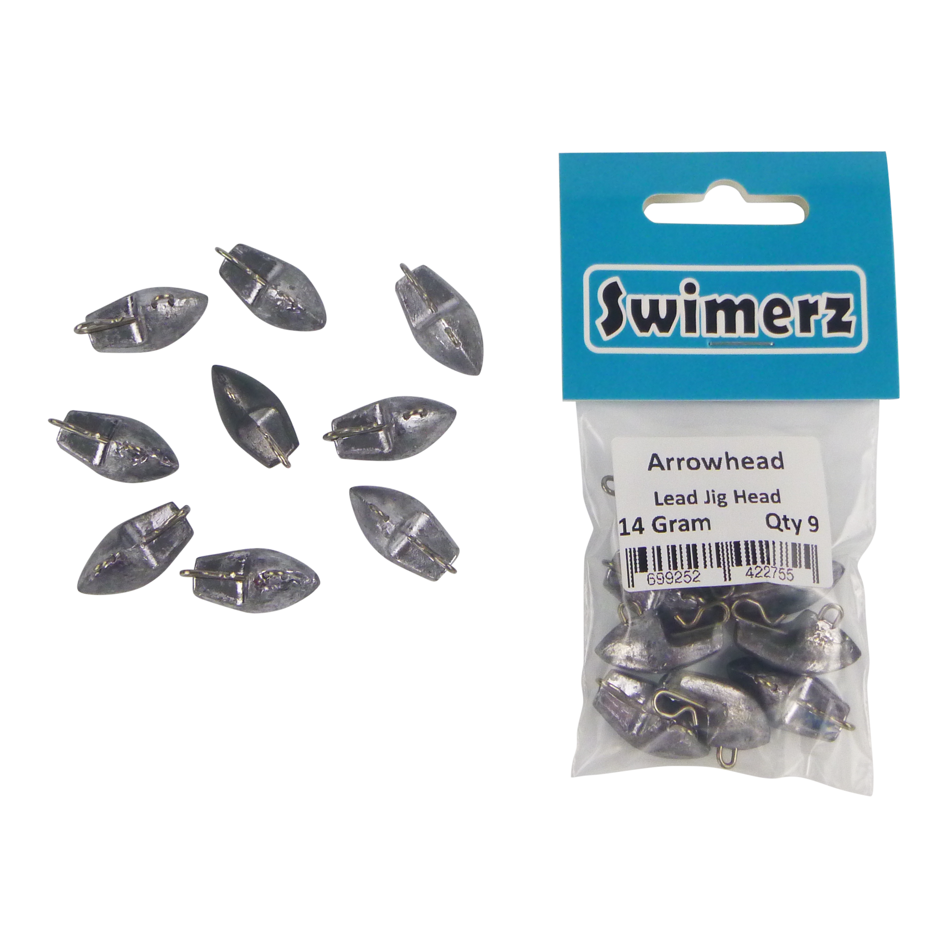 Swimerz 14gm Arrowhead Jig Head, 1/2oz, Lead, Qty 10-2