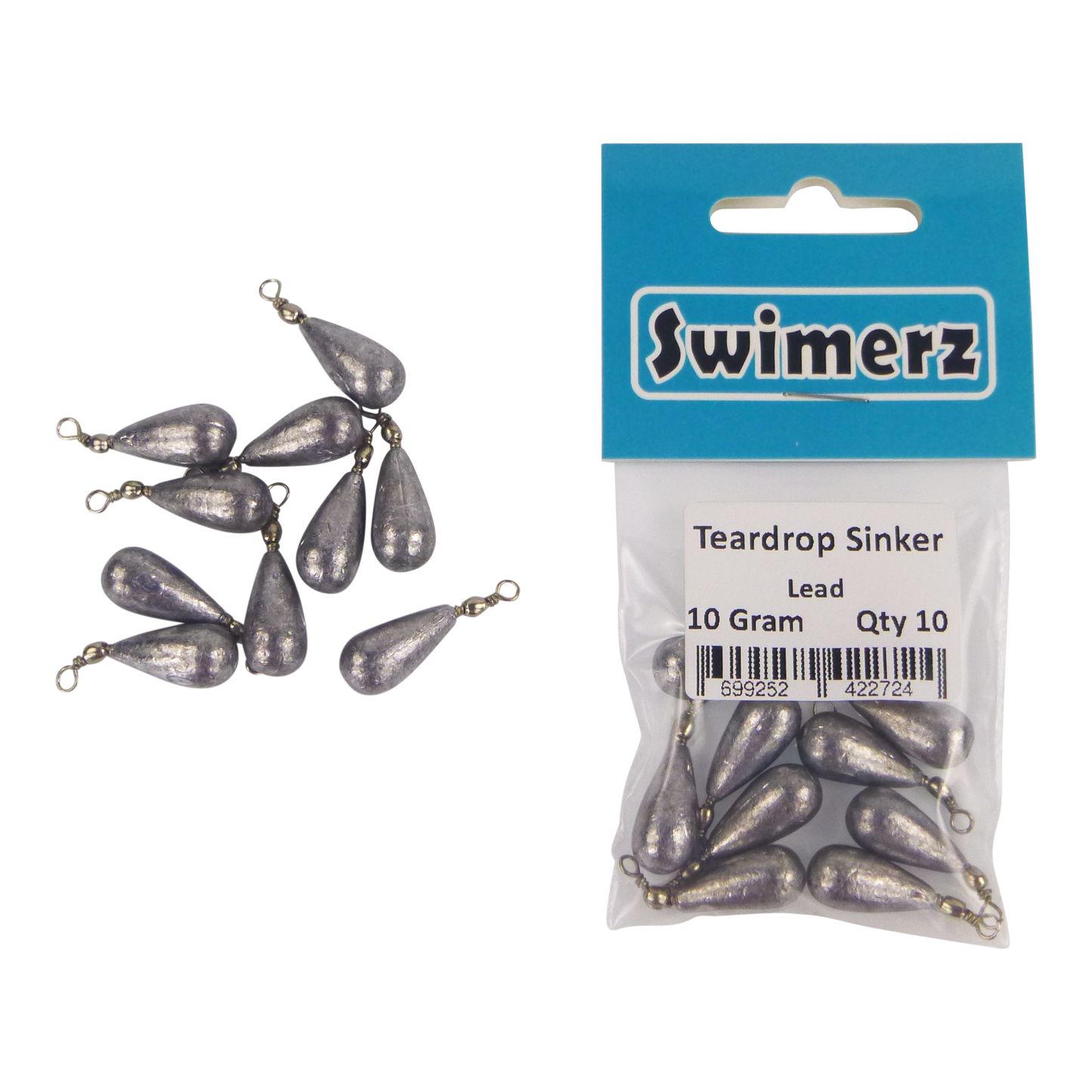 Swimerz 10gm Teardrop Sinker, Lead, 10 pack-1