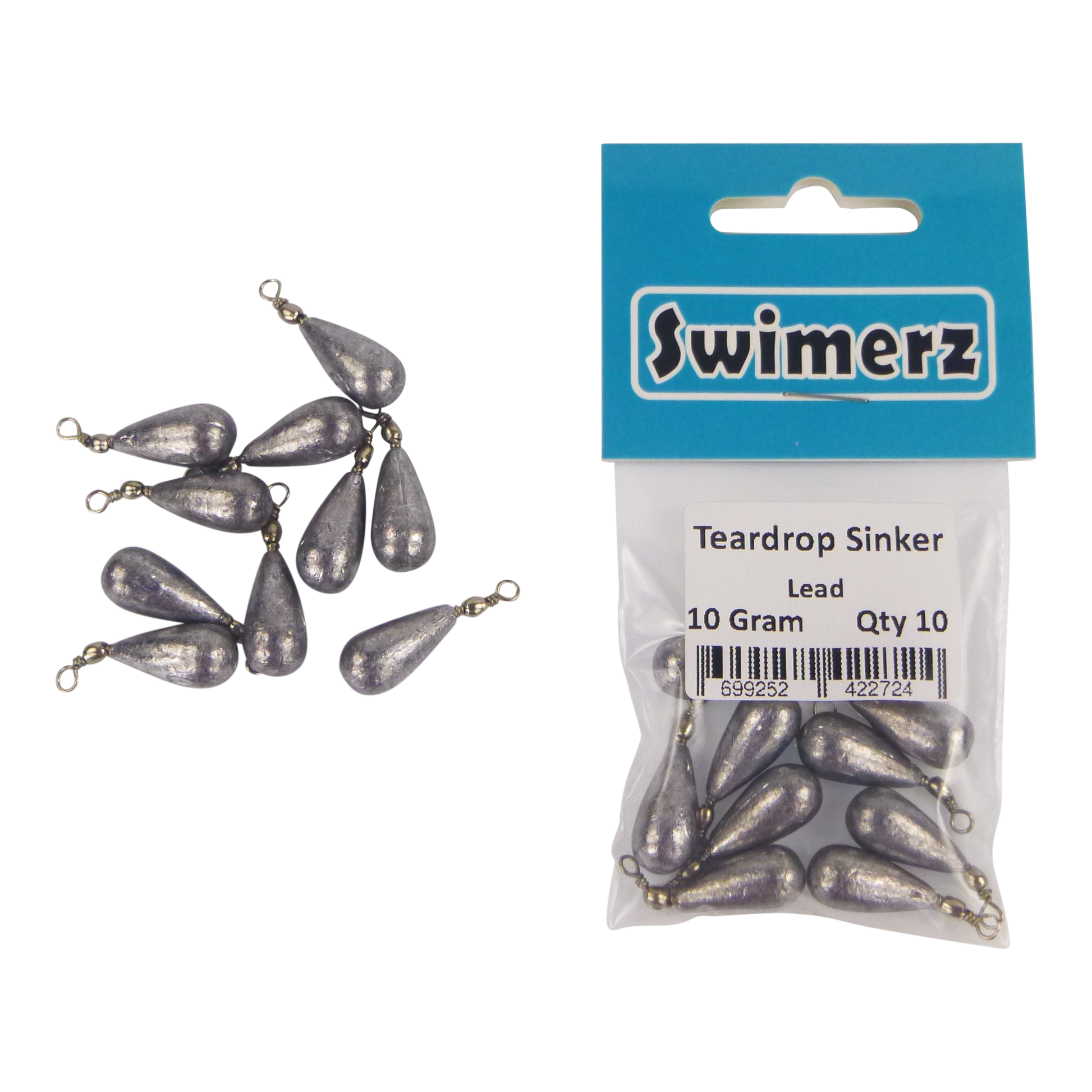 Swimerz 10gm Teardrop Sinker, Lead, 10 pack-1