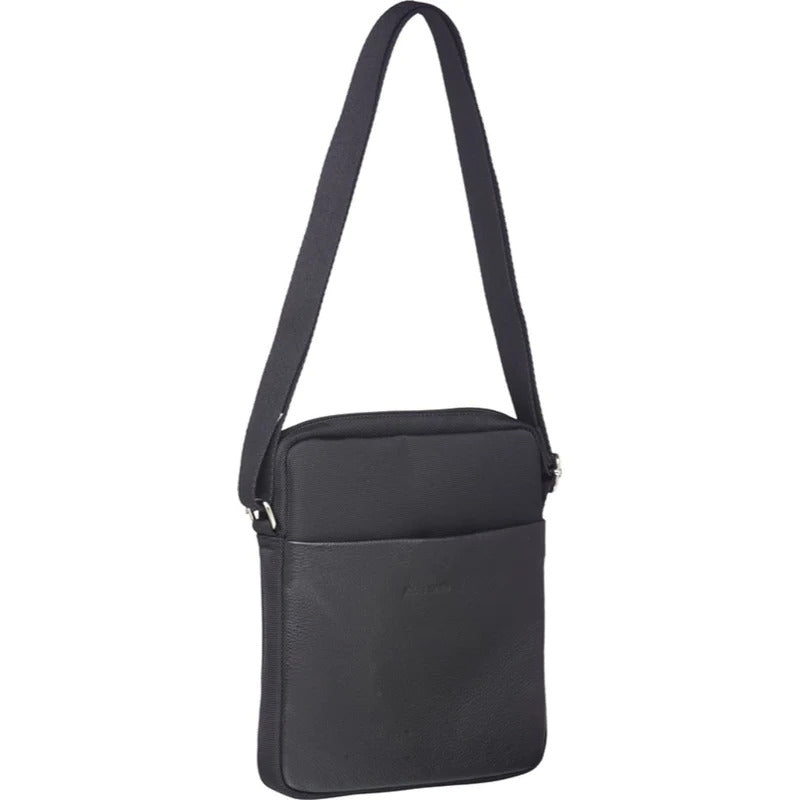Pierre Cardin Mens Italian Leather iPad Cross Body Bag with Nylon Trim- Black-2