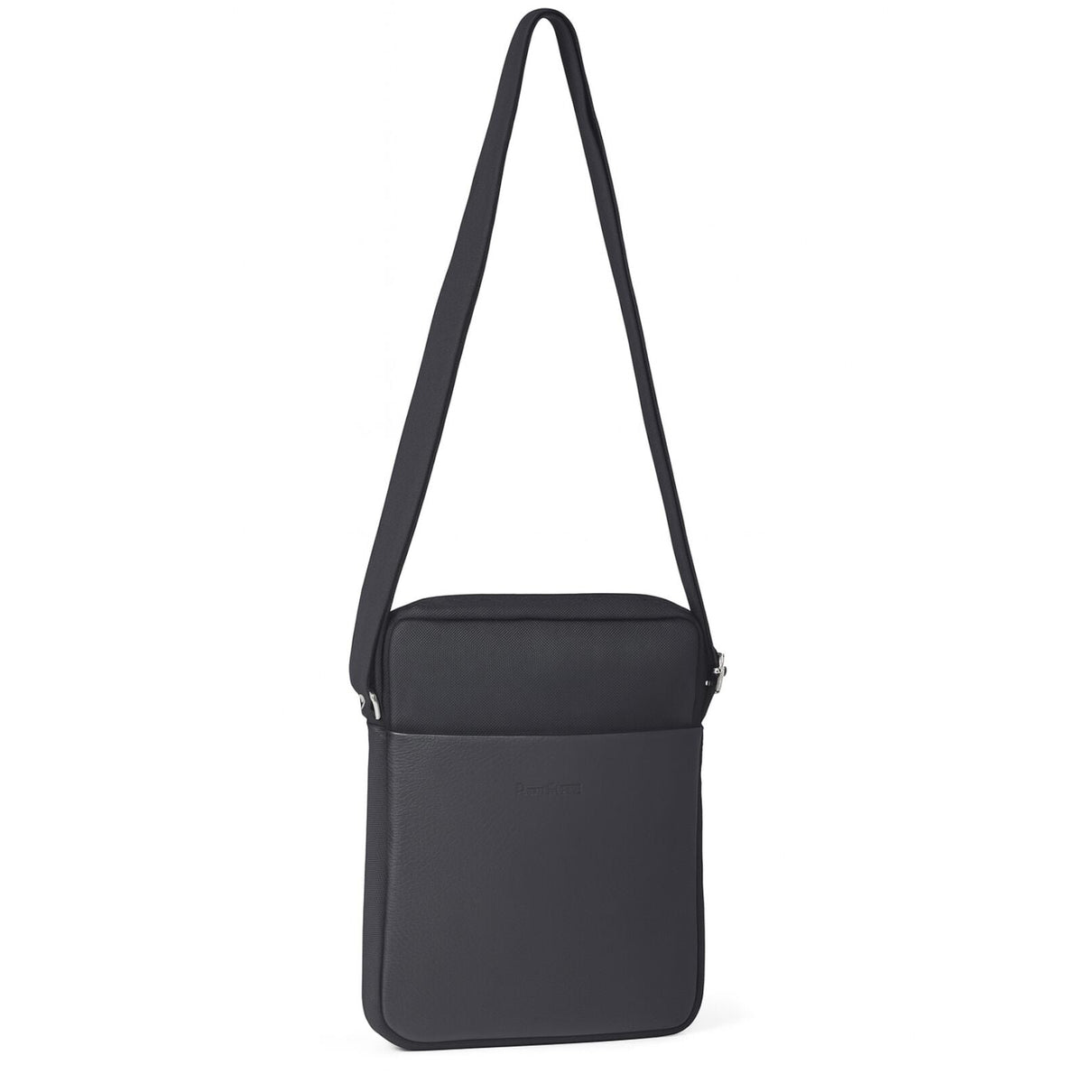 Pierre Cardin Mens Italian Leather iPad Cross Body Bag with Nylon Trim- Black