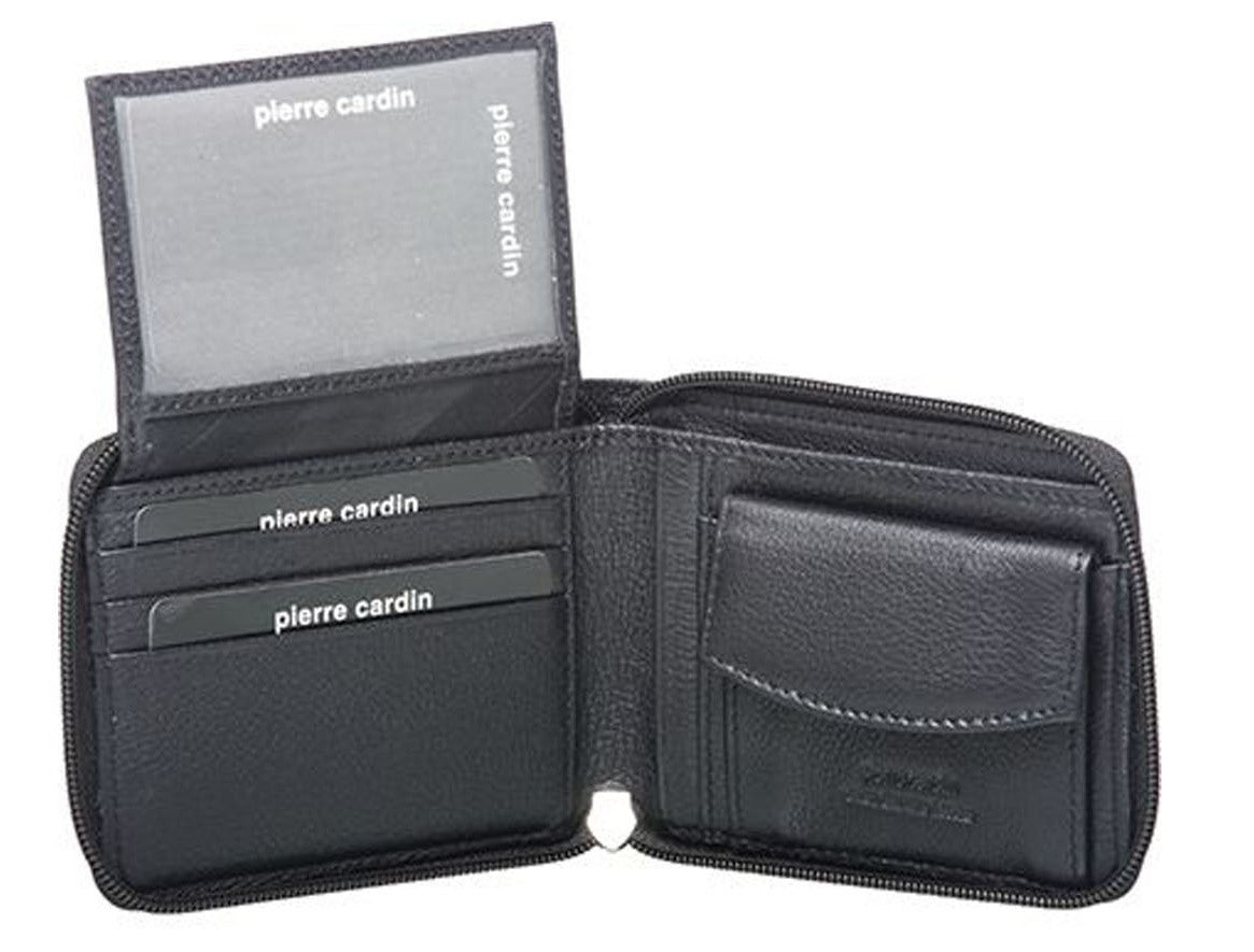 Pierre Cardin Mens Genuine Leather Zip Around Wallet w/ RFID Guard - Black-0