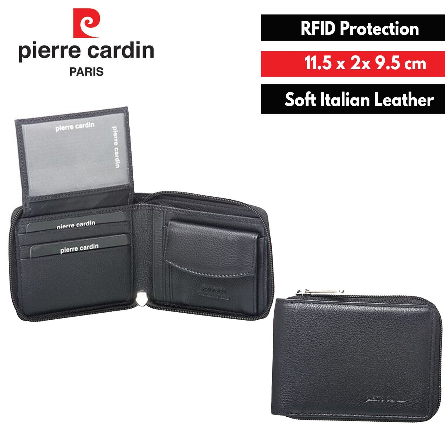 Pierre Cardin Mens Genuine Leather Zip Around Wallet w/ RFID Guard - Black-1