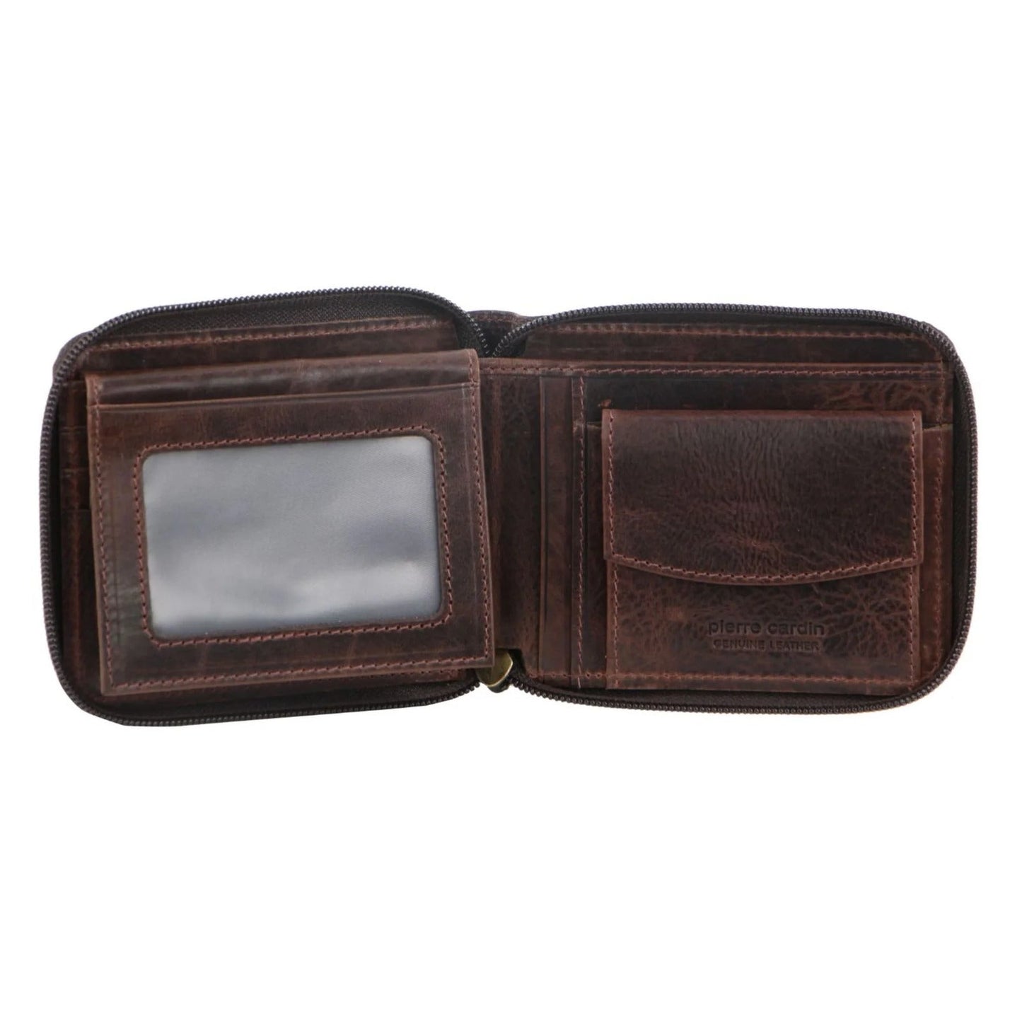 Pierre Cardin Mens Genuine Leather Zip Around Wallet w/ RFID Guard - Chocolate-0