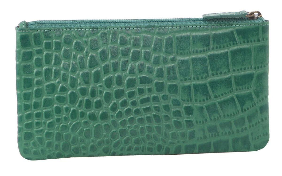 Pierre Cardin Ladies Womens Genuine Soft Leather Italian Wallet - Green/Croc