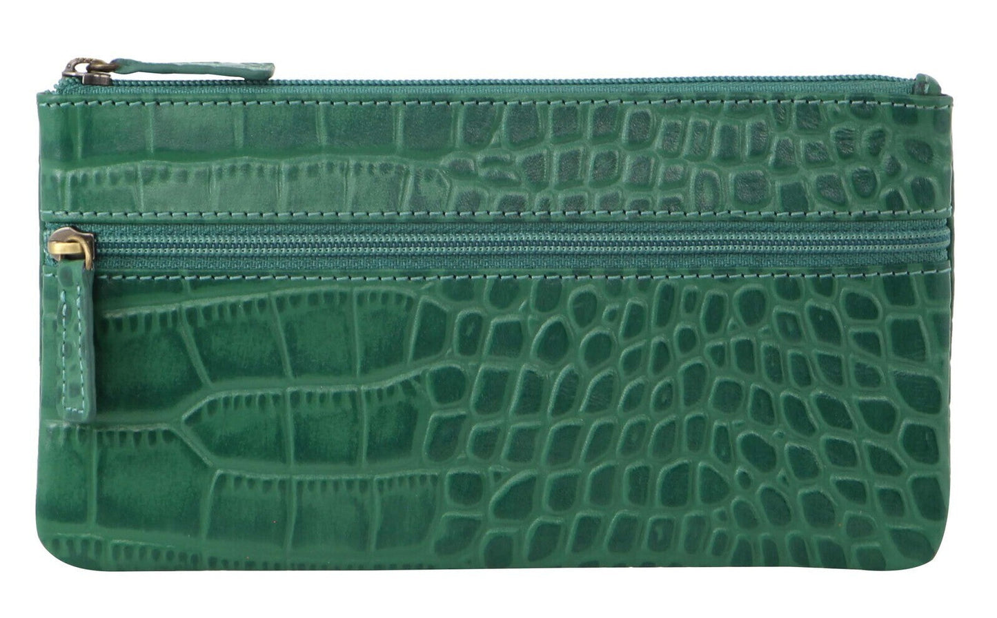 Pierre Cardin Ladies Womens Genuine Soft Leather Italian Wallet - Green/Croc-0