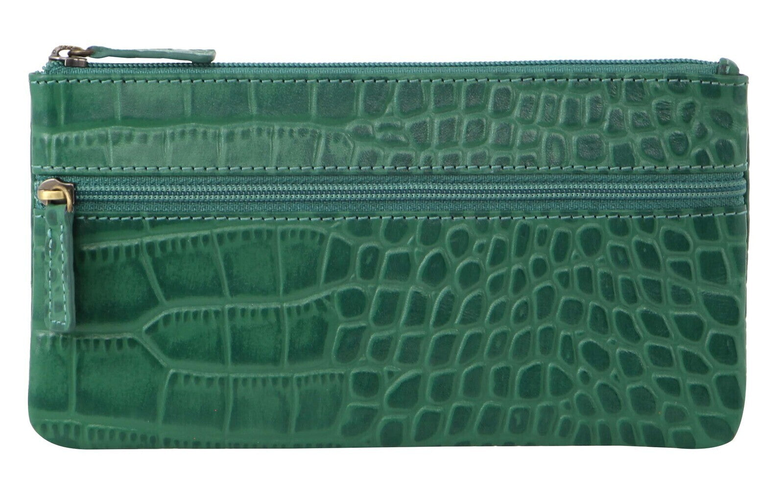 Pierre Cardin Ladies Womens Genuine Soft Leather Italian Wallet - Green/Croc-0
